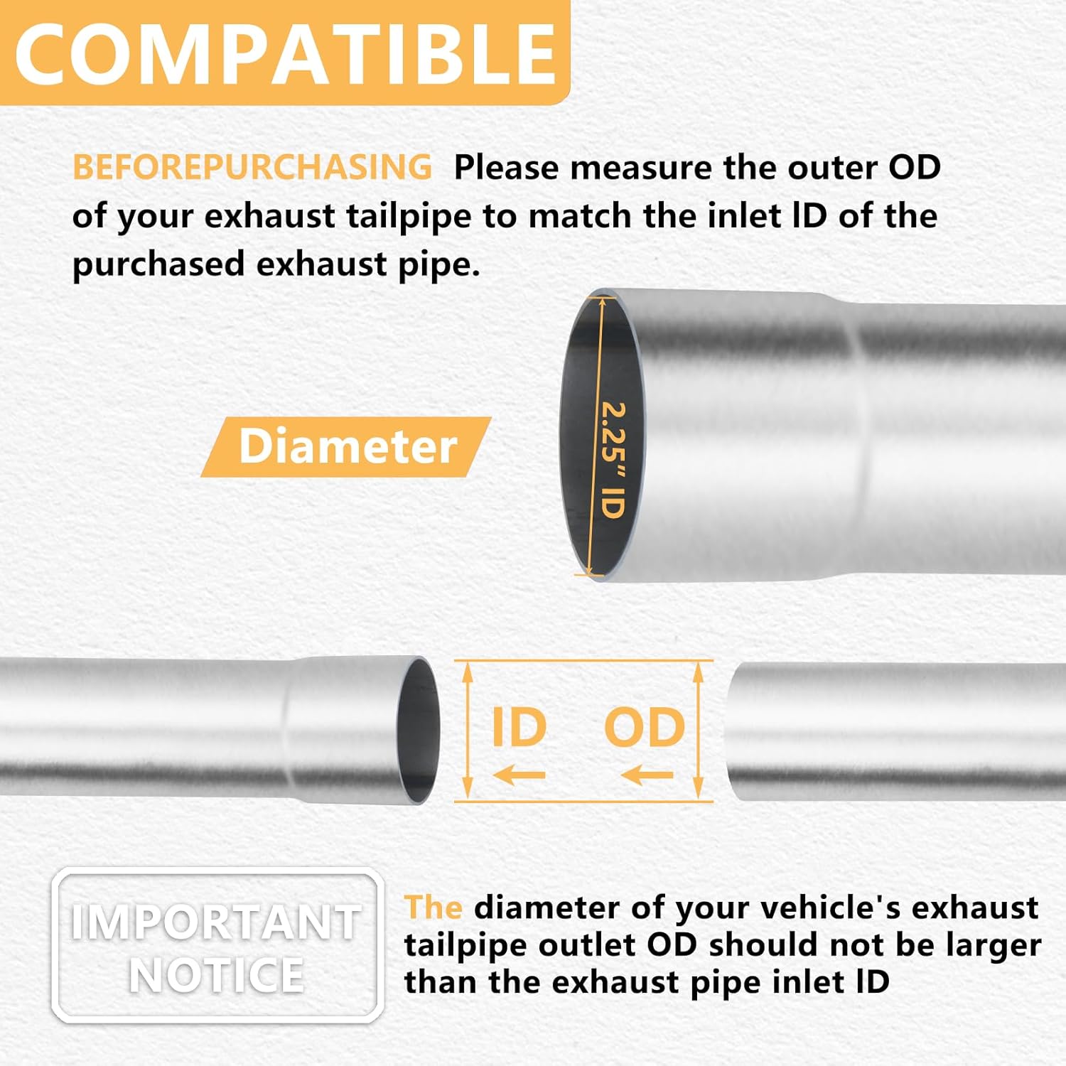 LCGP 2.25" Custom Mandrel Straight Exhaust Pipe, 35" Long, Made of Mild Steel Fit 2.25 Inch Exhaust System