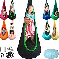 Vista 9 de Asiento de Columpio Tipo Cápsula para Niños, Máximo 300 Libras, Silla Columpio Sensorial para Niños para Interiores y Exteriores, Silla Hamaca
