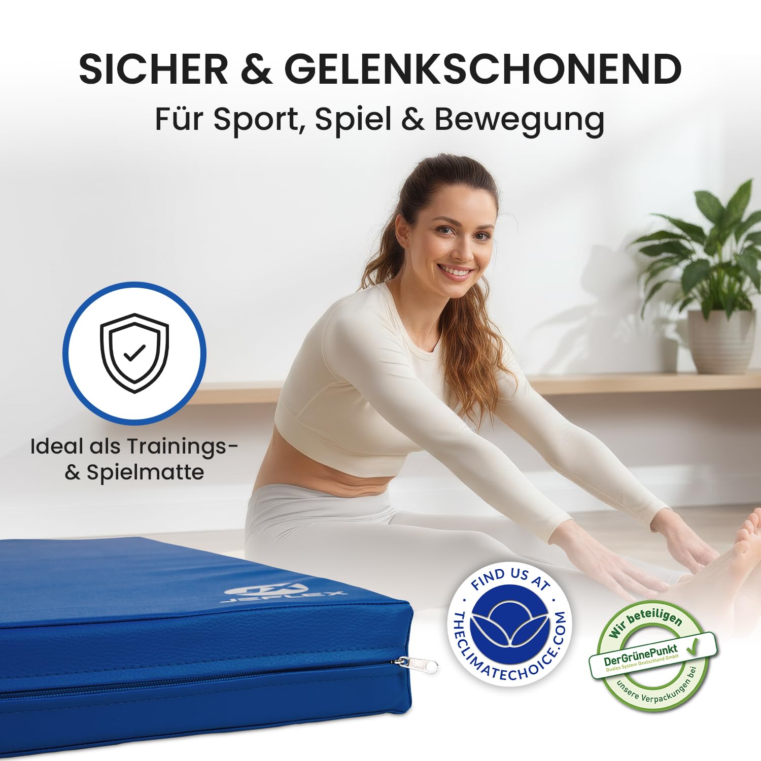 Jeflex - Weichbodenmatte & Turnmatte 200 x 100 x 8 cm MADE IN GERMANY/Gymnastikmatte tragbar/platzsparende Fitnessmatte & Yogamatte/Spielmatte für Kinderzimmer