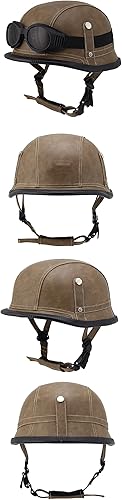 Miniatura 8 de Woljay medio casco vintage de cuero y antiparras vintage para motocicleta, casco para biker, cruiser, scooter, touring