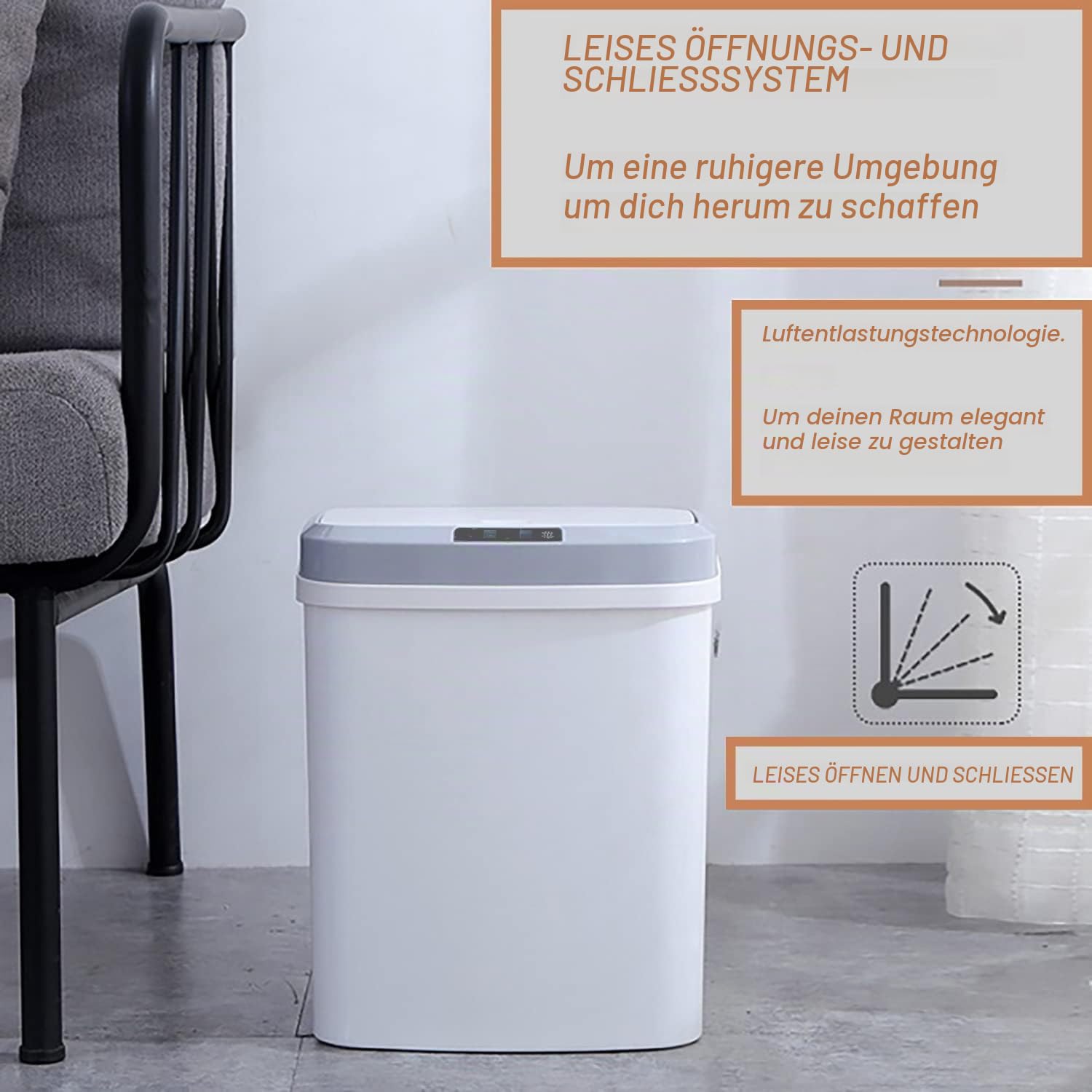 S.I.C Mülleimer mit Sensor,Automatischer Mülleimer,16L,mit Smart Öffnungs-Sensor und Geräuschloser Verschluss-Technologie, Ideal für Büro, Wohnung, Küche und Badezimmer(Weiß)