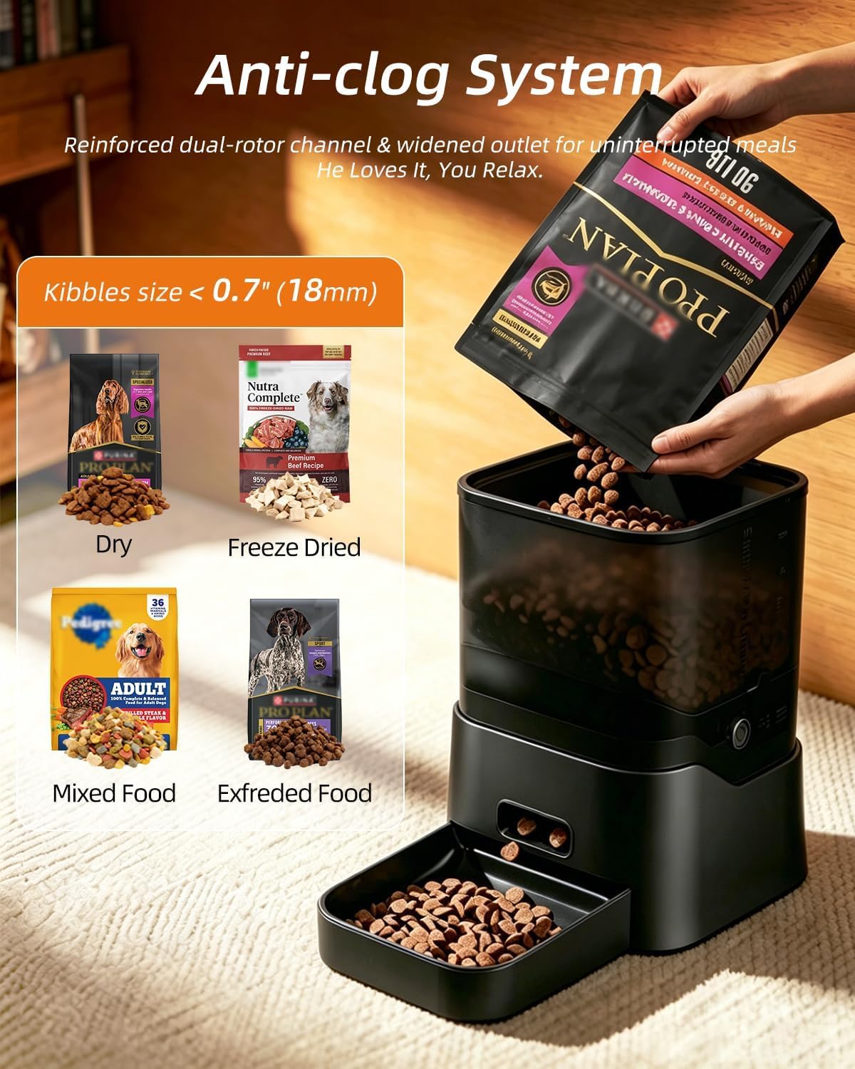 Dogness Comedero automático de 11 litros, para perros grandes, con temporizador de hasta 6 comidas al día, dispensador de comida para perros con temporizador, batería de 5000 mAh