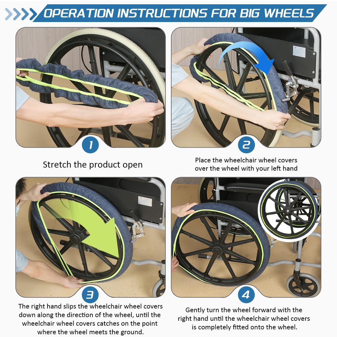 Coperture per pneumatici per sedia a rotelle per proteggere pavimenti e tappeti, accessori per sedie a rotelle, 2 pezzi (blu, 61 cm)