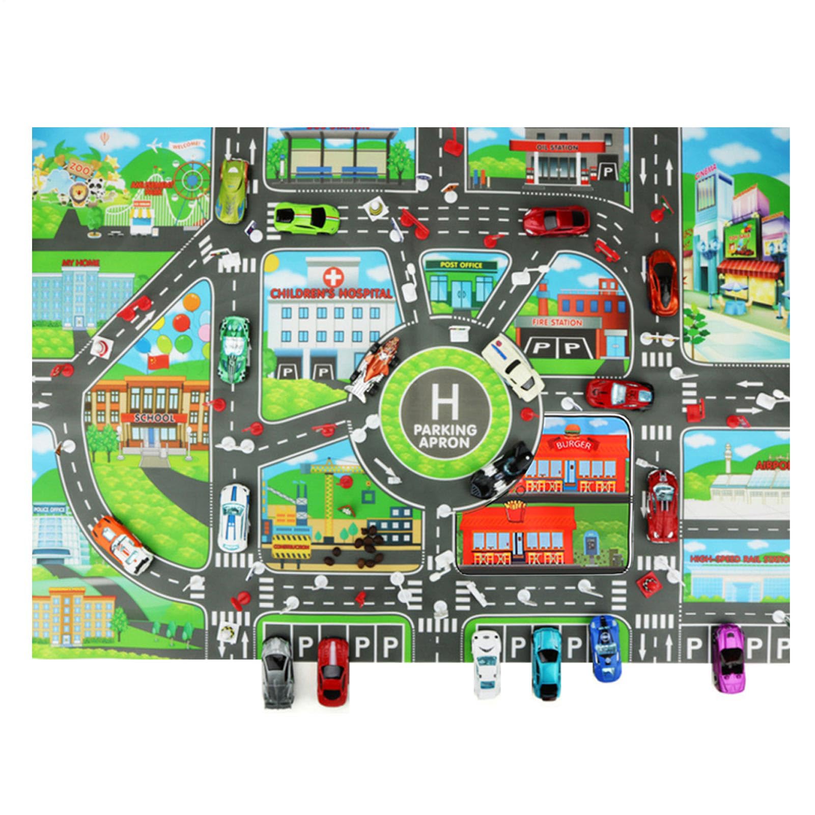 Teksome Road Carpet | Funny Road Rug for Toy Cars,Kids Rug Game Map Road and Traffic Carpet Children Area Rugs Road Traffic Mat for Playroom Game Safe Area