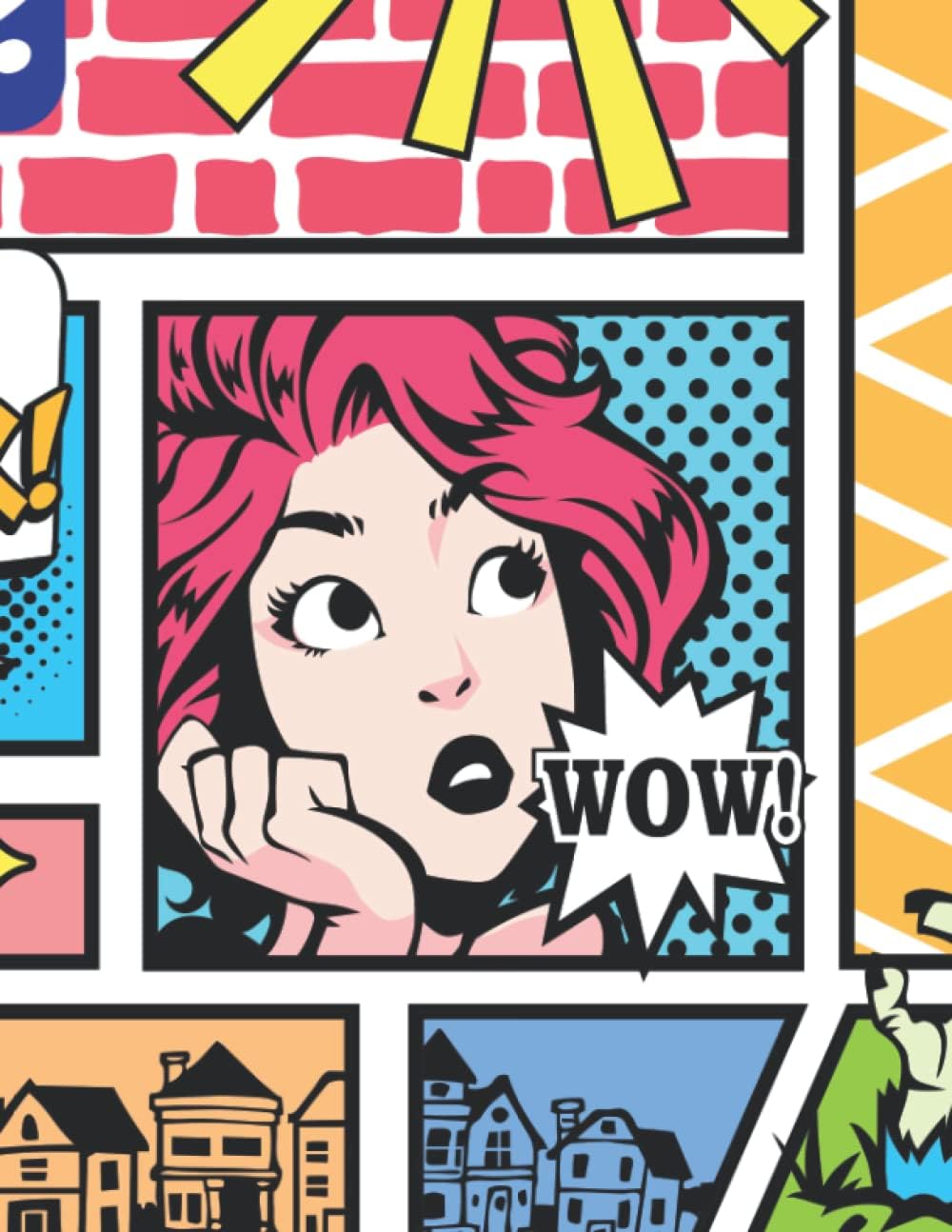 Wow Vintage Comic Pop Art 8.5 x 11 Composition Notebook Lined 100 Pages - Wide Legal Ruled Date Subject