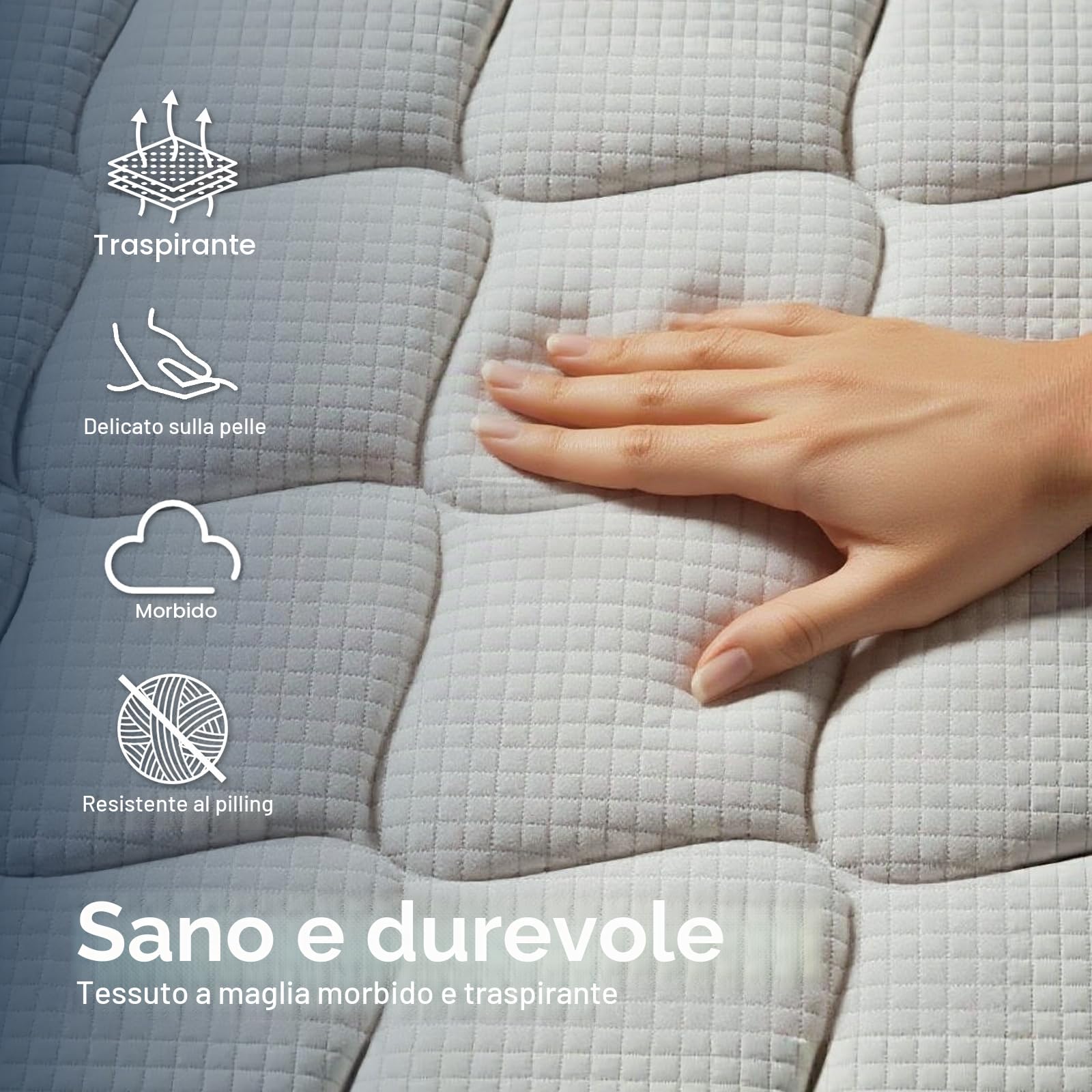 Materasso 140x200 cm, altezza 25 cm, materasso a molle insacchettate a 7 zone, grado di durezza H3, materasso ortopedico ed ergonomico con strato di memory foam, per il sollievo della schiena