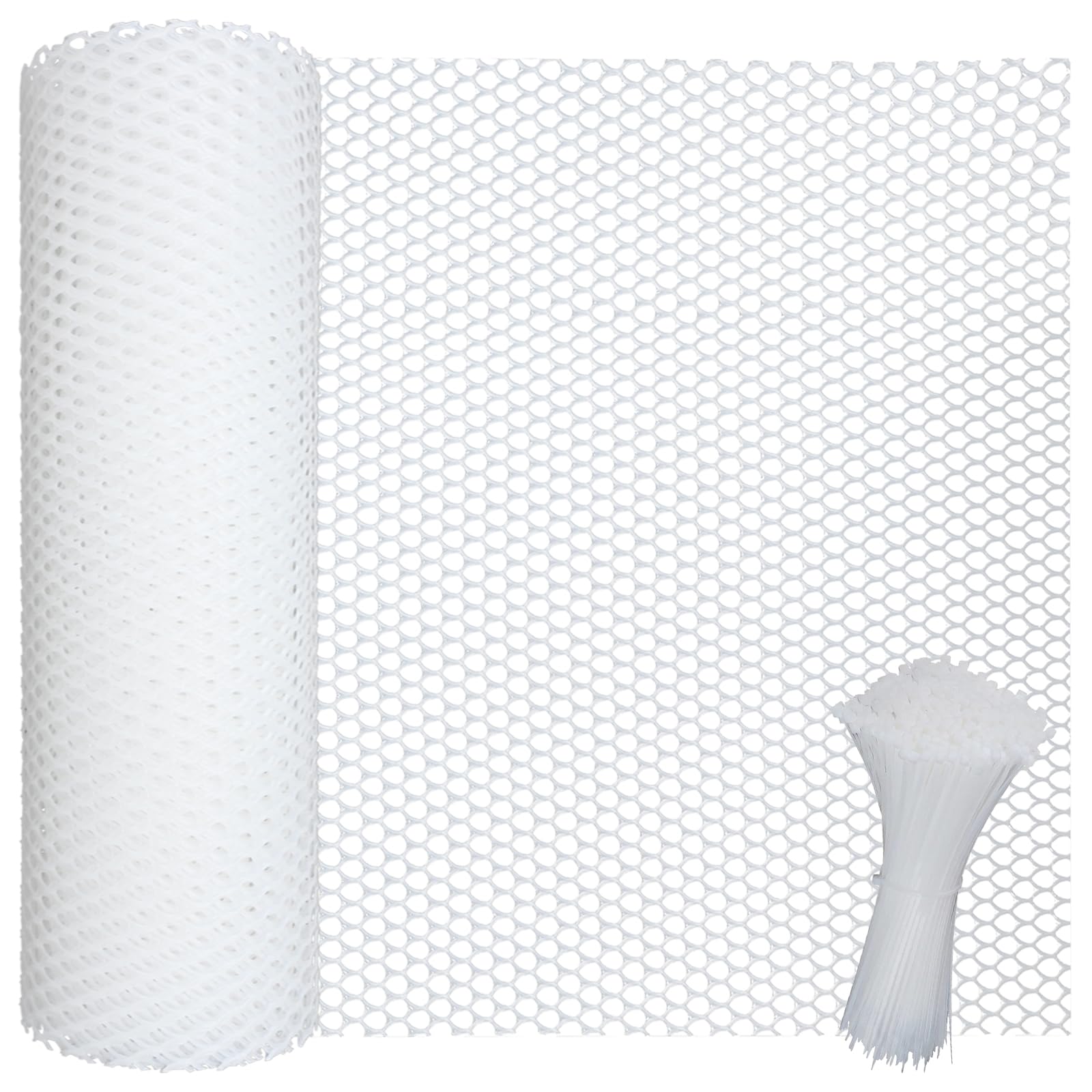 Tking Plastic Chicken Wire Mesh Roll 40cm x 12m (15.75" x 472.44") 8mm Holes & 100 Fixed Straps Fencing Mesh Poultry Breeding Netting Garden Balcony Net Fence Farm For Home Gardening Protection White