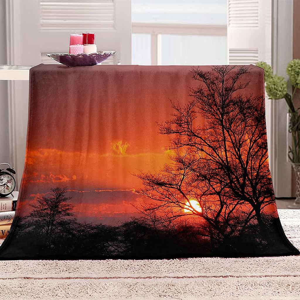 Couverture en flanelle douce avec impression 3D paysage rouge pour lit enfant et adulte