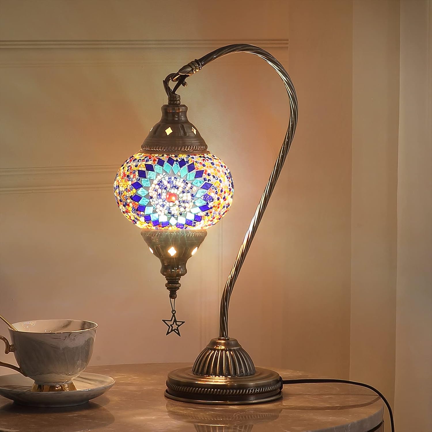 Turkish Moroccan Lamp with Bronze Base Yarra Decor 3 Color Options