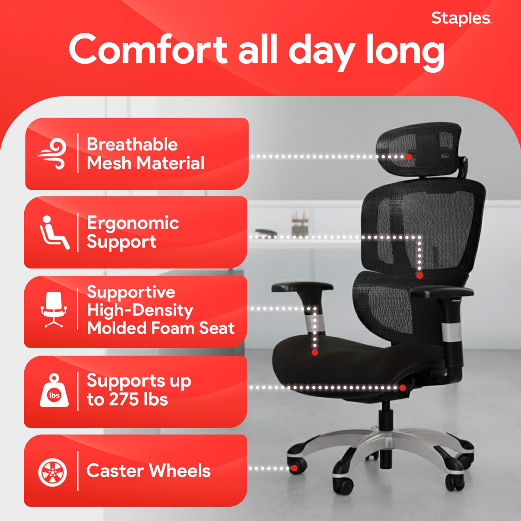 STAPLES Hyken Pro Ergonomic Mesh Task Chair with Lumbar Support