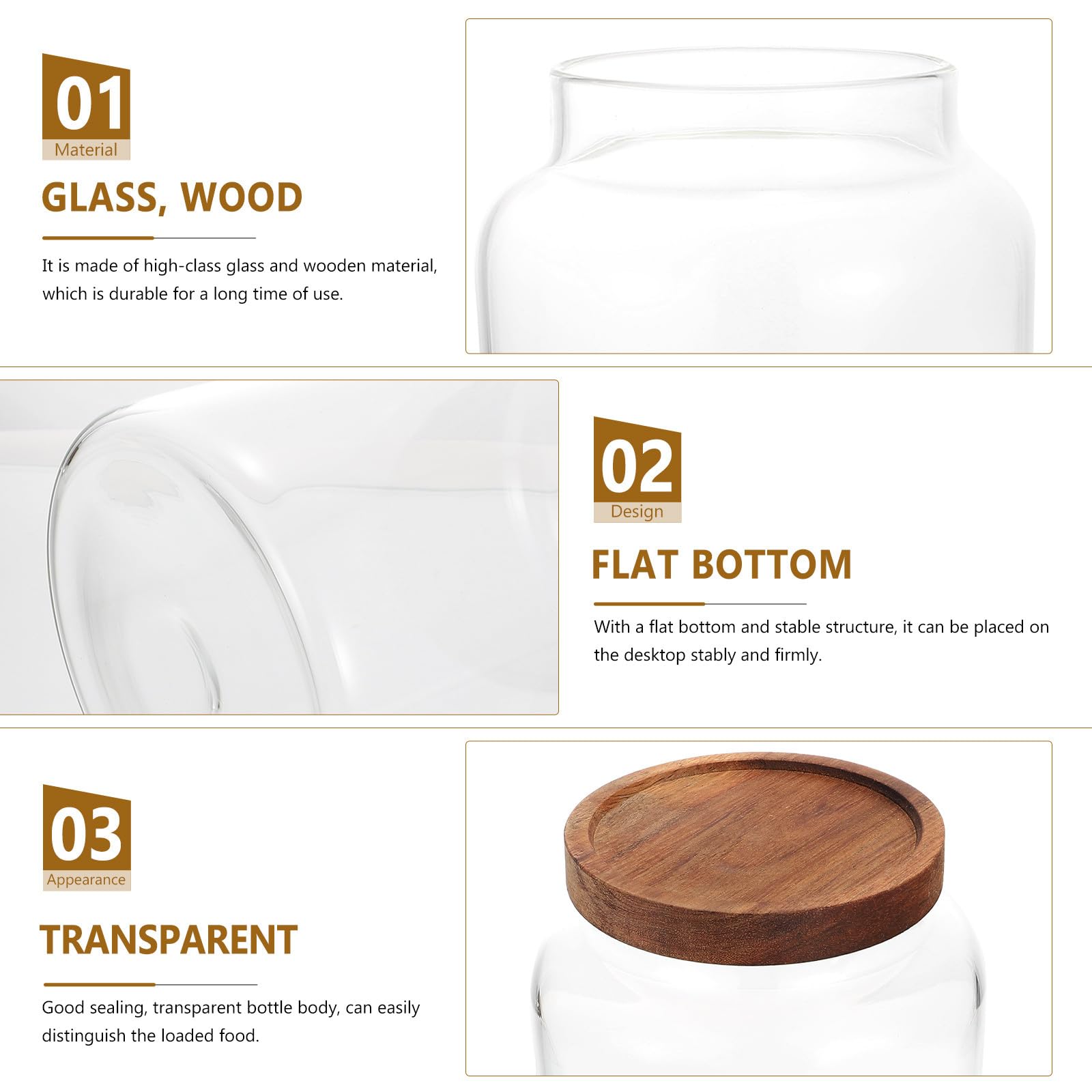 2,8l Vorratsglas aus Glas mit Holzdeckel Luftdichter Küchenaufbewahrungshalter für Tee und Getreide Flacher Boden Feuchtigkeitsbeständig für Küche und Desktop