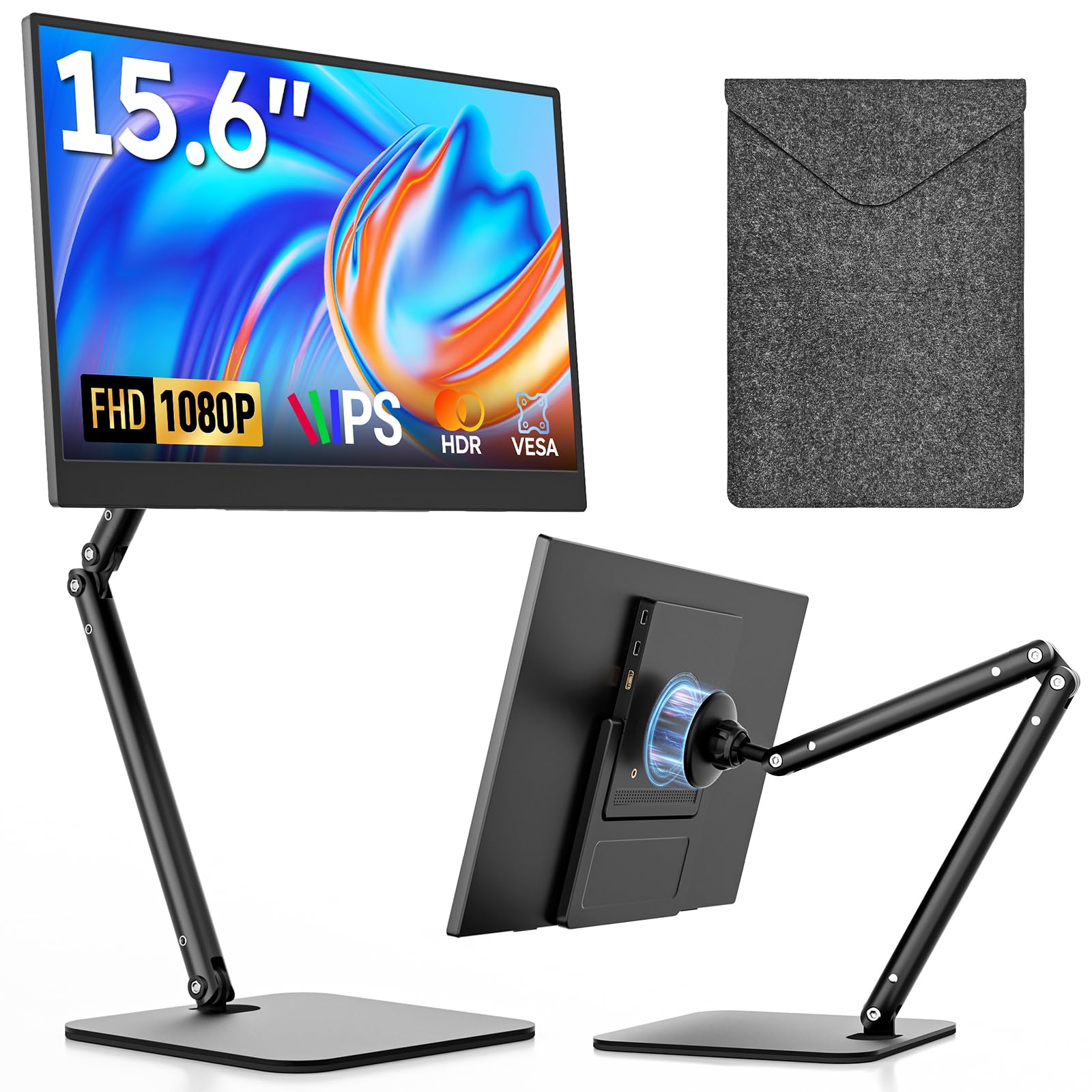 Dopesplay Monitor portatile da 15,6 pollici, monitor portatile IPS 1080P FHD con altoparlante e supporto, schermo USB-C/mini HDMI per laptop/PC/Mac/PS3/4/5/Xbox