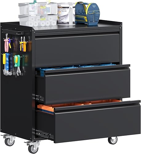 Miniatura 23 de Aobabo Armario de almacenamiento de garaje con tablero de clavijas de puerta, armario de almacenamiento de metal con cerradura con 5 estantes