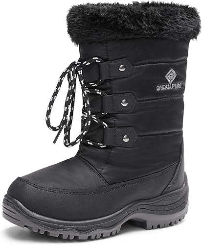 DREAM PAIRS Botas de nieve de invierno antideslizantes con forro de piel sintética hasta la rodilla para niños y niñas