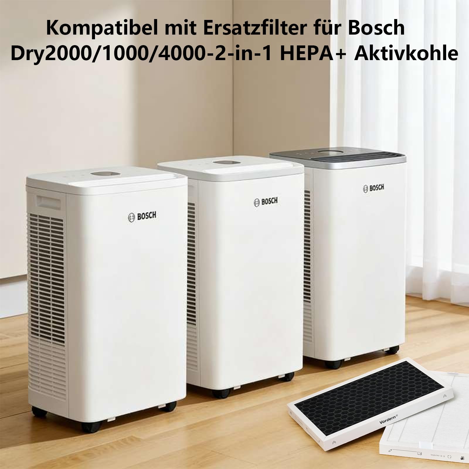 Confezione da 2 filtri di ricambio per deumidificatore, compatibili con Bosch Dry Serie 1000, 2000, 4000, con purificazione dell'aria 2 in 1 e deumidificazione, altamente efficace e durevole