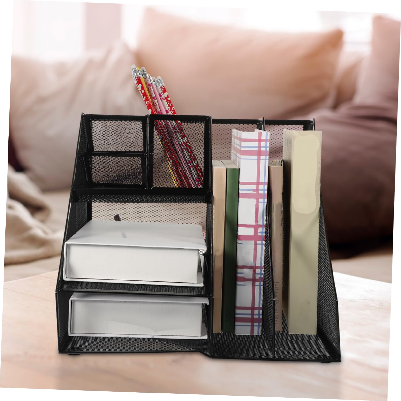 Portadocumenti in Rete Di Metallo Organizzatore Da Scrivania Scomparti Porta File Per Ufficio in Ferro Design Elegante Nero Portapenne Laterale Sinistro Per Penne e Documenti