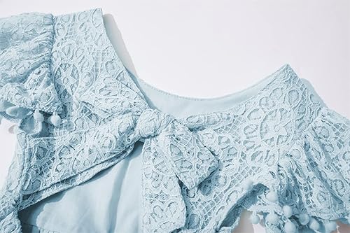 Miniatura 3 de Niyage Vestido sin espalda para niñas con espalda abierta, lazo de encaje, lazo en la espalda, pompón, mangas con volantes, vestidos de princesa