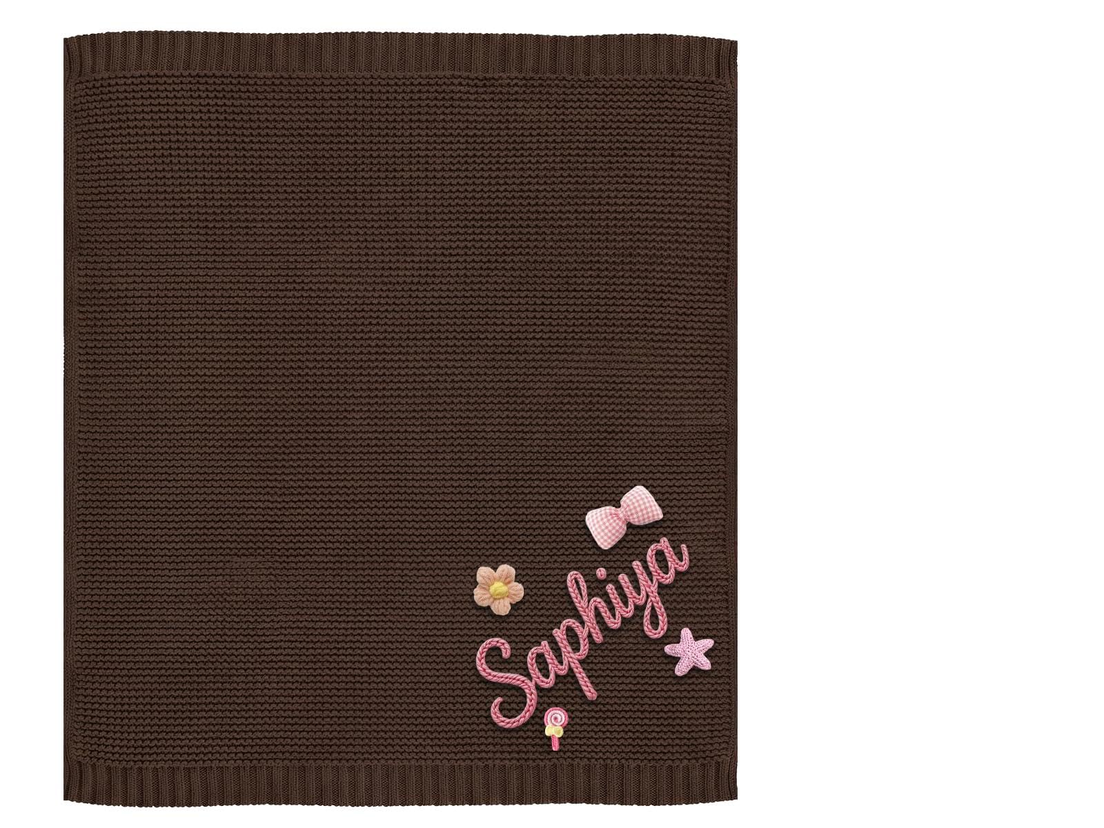 CGFN Personalised Baby Blanket with Name for Newborn Boys & Girls, Pure Knitted Cotton, Unique Christening, Soft Keepsake Blanket 100x80cm (Coffee)