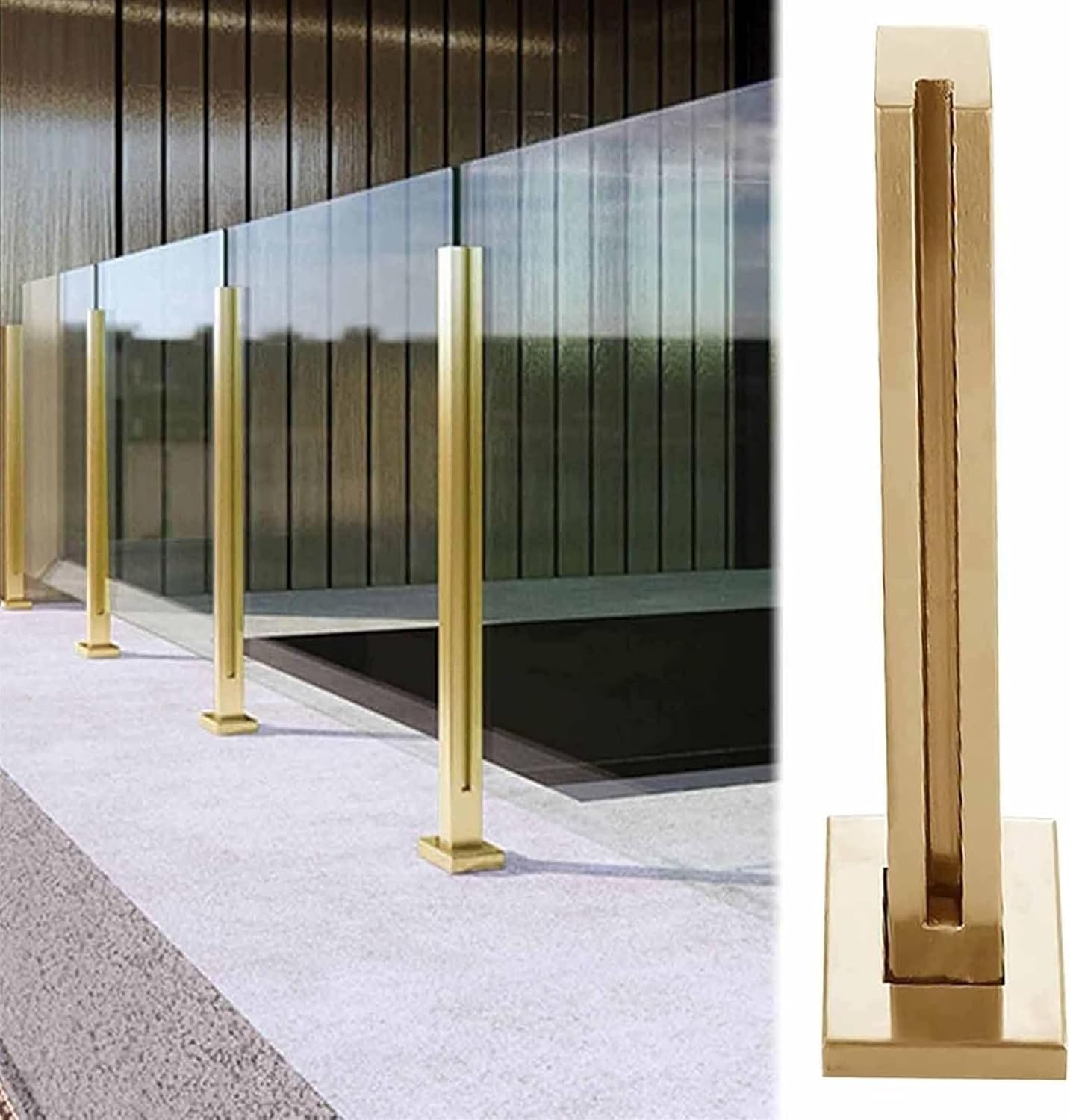 Elegant Modern Gold Glass Railing Post System - Durable Indoor/Outdoor Balustrade Kit with Square Clamp for Glass Panels - Stylish Handrail for Stairs Balconies Decks & Guardrails