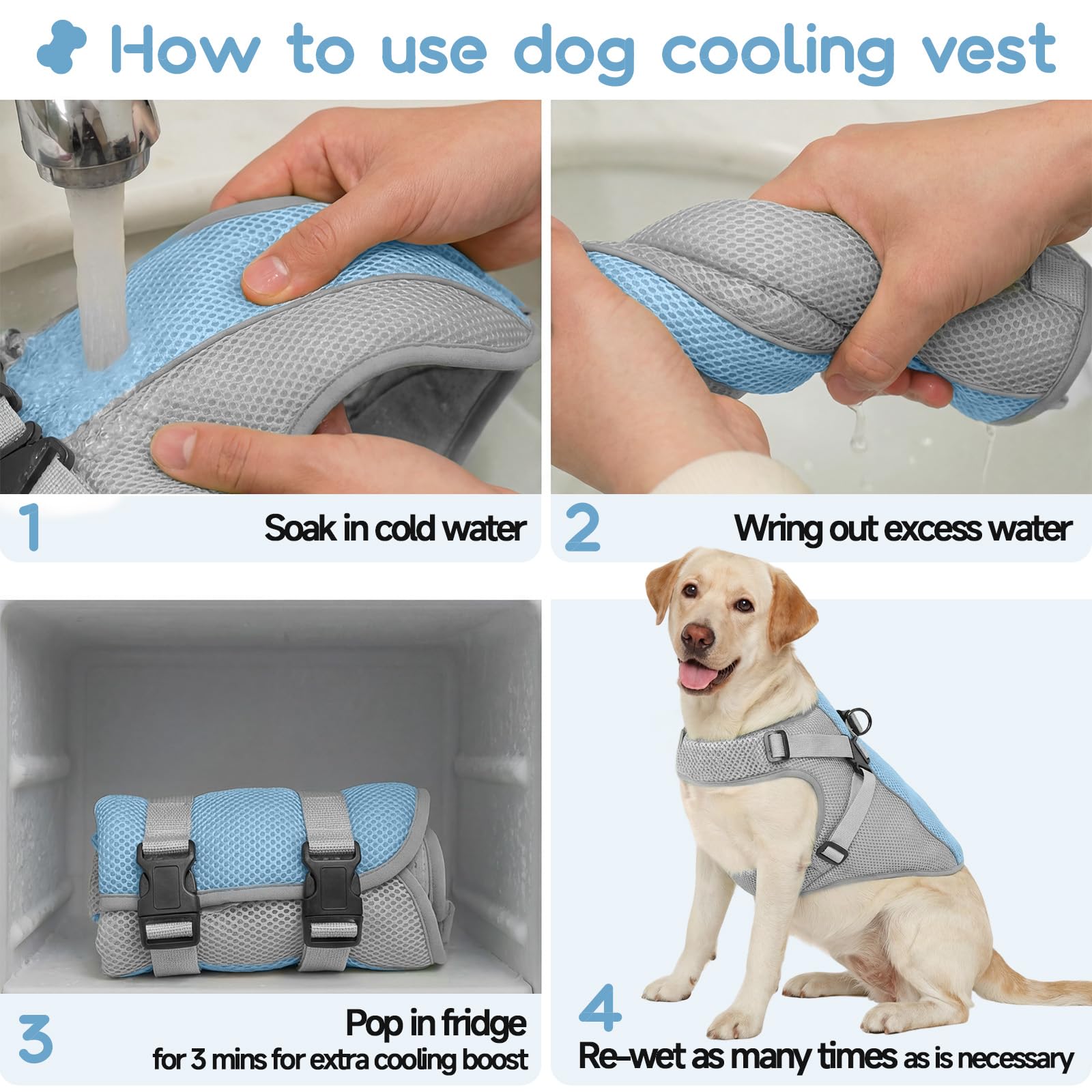 Giubbotto Rinfrescante Cane con Pettorina, Confortevole Cappotto Refrigerante Cane, Mantiene animale Fresco durante Passeggiate Estive, Riposo in Casa e Momenti di Relax(Grigio, L)