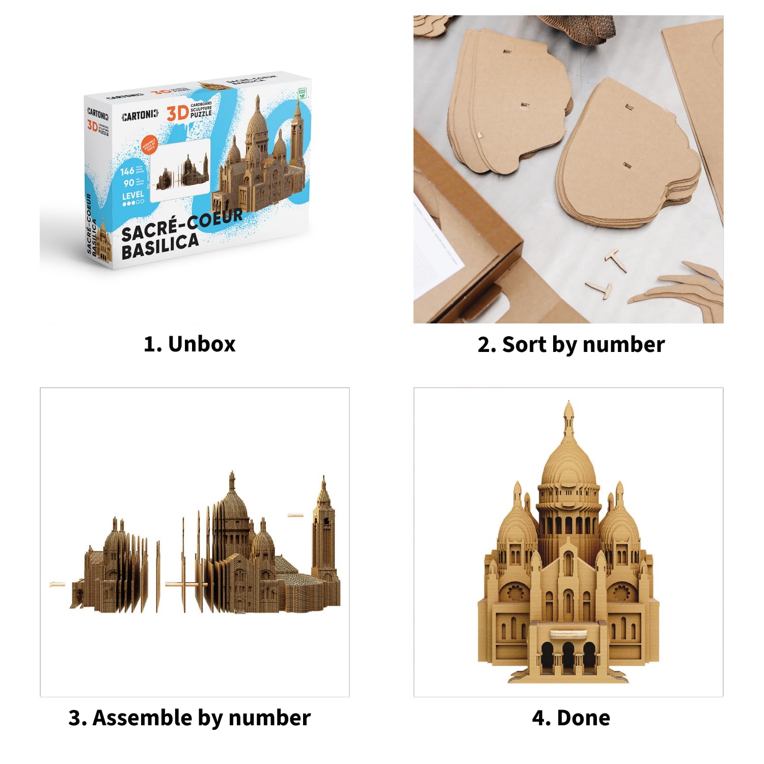 Basilica Sacré-Cœur Puzzle 3D in Cartone – Modellino da Costruire | 146 Pezzi, 22 × 17 × 12 cm – Kit Scultura Fai da Te da Dipingere, Materiali Riciclati, Ragazzi e Adulti, Idea Regalo