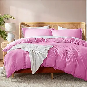 Nestl California King Duvet Cover Set with Comforter Insert - Light Pink 4 Piece 104x98 Duvet Cover & 2 Pillow Shams with White Quilted Down Alternative Comforter, Ultra Soft, All Season