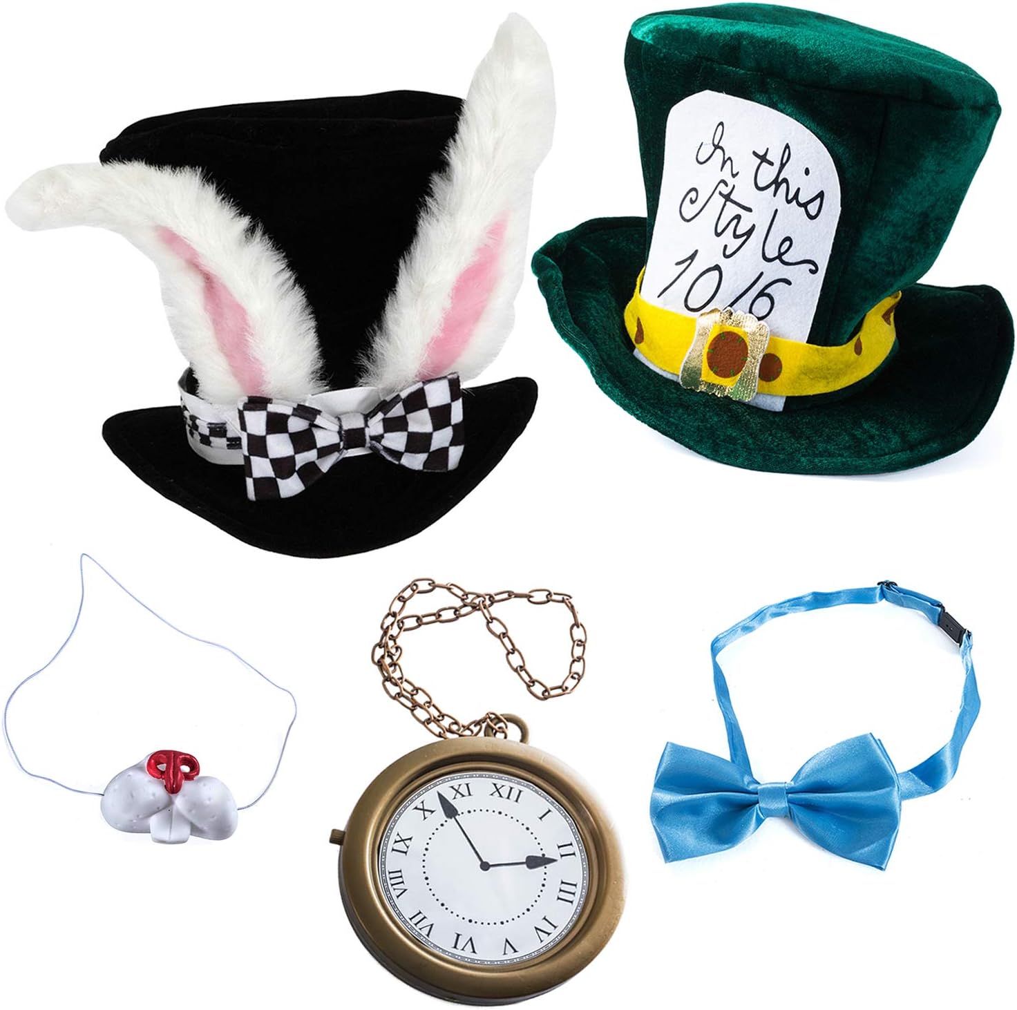 White Rabbit Costume - 5 Pc Set Including Rabbit & Bunny Costumes, Playing Cards 4 Pc Set