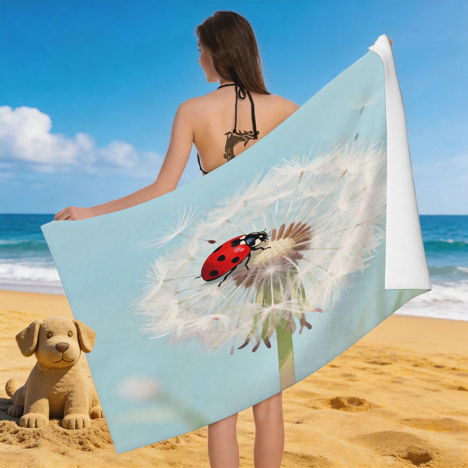 Leichong Men's White 3D Dandelion Beach Towel Large Microfiber Soft Quick Dry For Adults, Chic Bath Towel Lightweight Soft Absorbent For Travel Swimming Pool Sports, 80 X 160 Cm