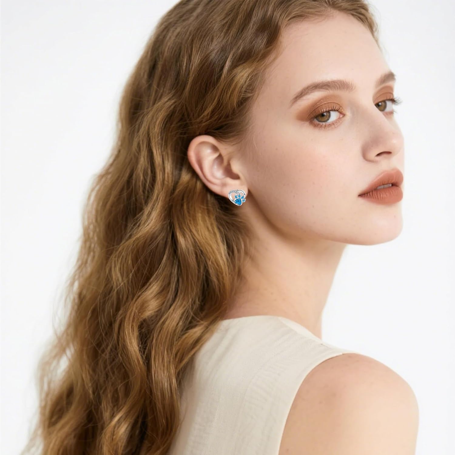 Valentines Day Gifts for Her Paw Print Earrings 18K White Gold Plated 925 Sterling Silver Dog Cat Pet Print Studs Earrings Birthday Jewelry Gifts for Women Mother Wife Girlfriend - Image 4