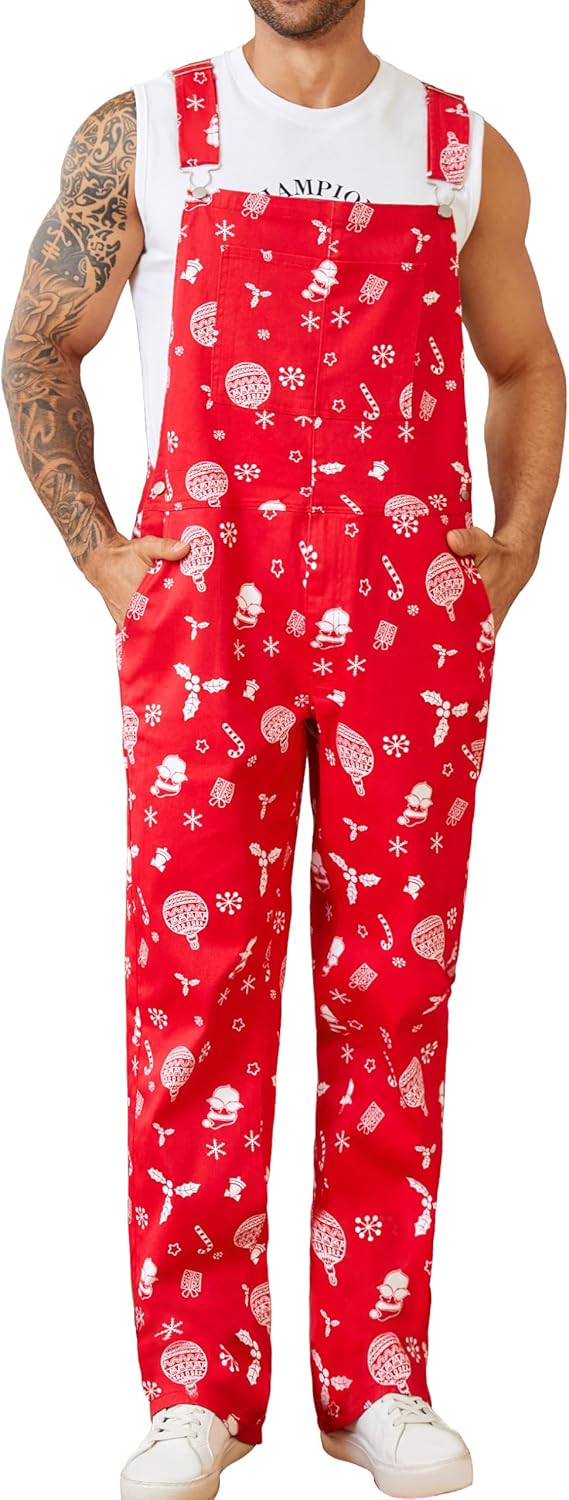 Mens Overalls Christmas Bib Coveralls Women Halloween Jumpsuit Stocking Stuffers for Adults