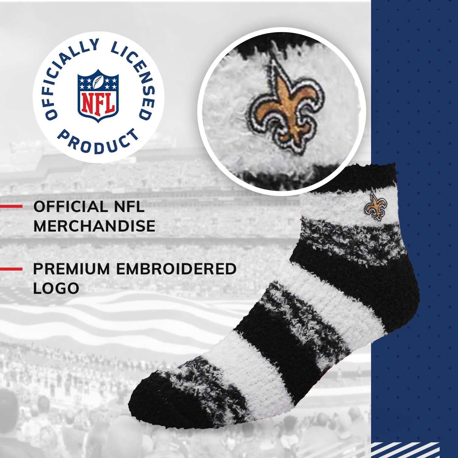 For Bare Feet NFL Cozy Soft Slipper Socks - Home Socks for Ultimate Comfort - Gameday Apparel - Luxuriously Plush and Cozy - Unisex (New Orleans Saints - Black, One Size) - Image 3