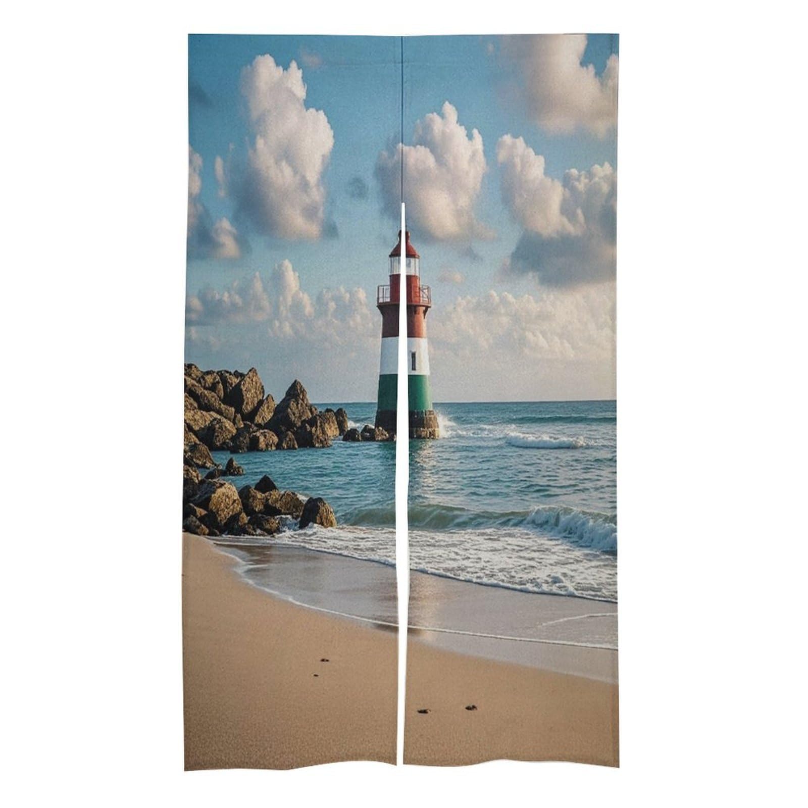 FekiLoot Sea Lighthouse Sandbeach Door Curtain Splice Japanese Style Theme Blackout Doors Cover Hemp Door Tapestry Temperature Protection Barrier Doors Screen for Various Rooms 17W X 57L Inch
