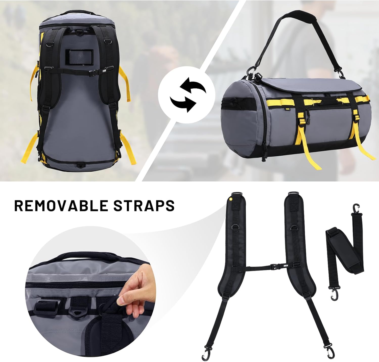 MIER Large Duffel Backpack Sports Gym Bag with Shoe Compartment, Heavy Duty and Water Resistant, Gray, 45L - Image 2