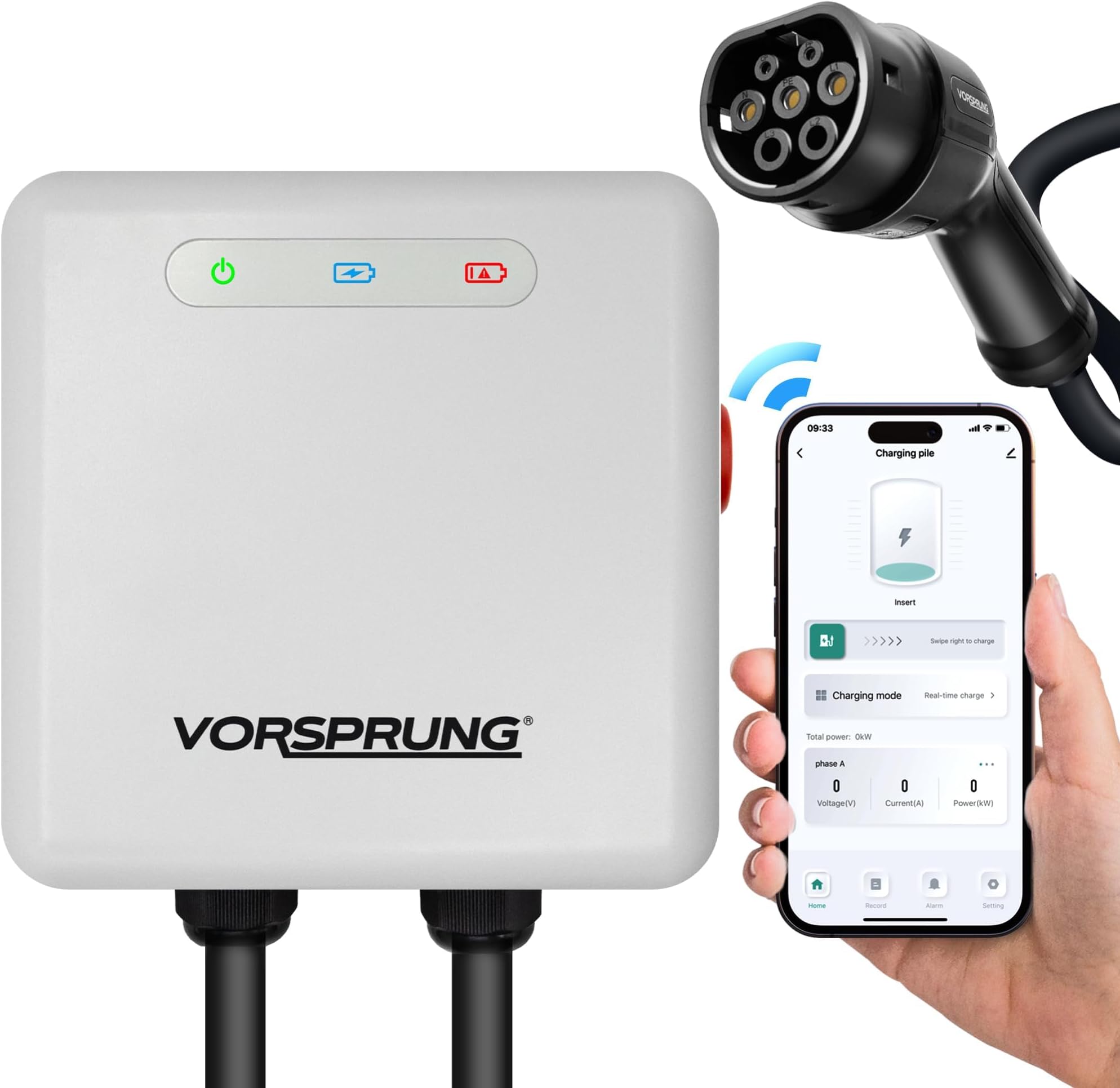 Smart EV Charger Wall Box Type 2 7.4kW 32Amp Nano by Vorsprung with Smart App WiFi Bluetooth Fast Charge 5.2m Cable EV charging Point Easy to Install Earthing Protection Electric Cars White