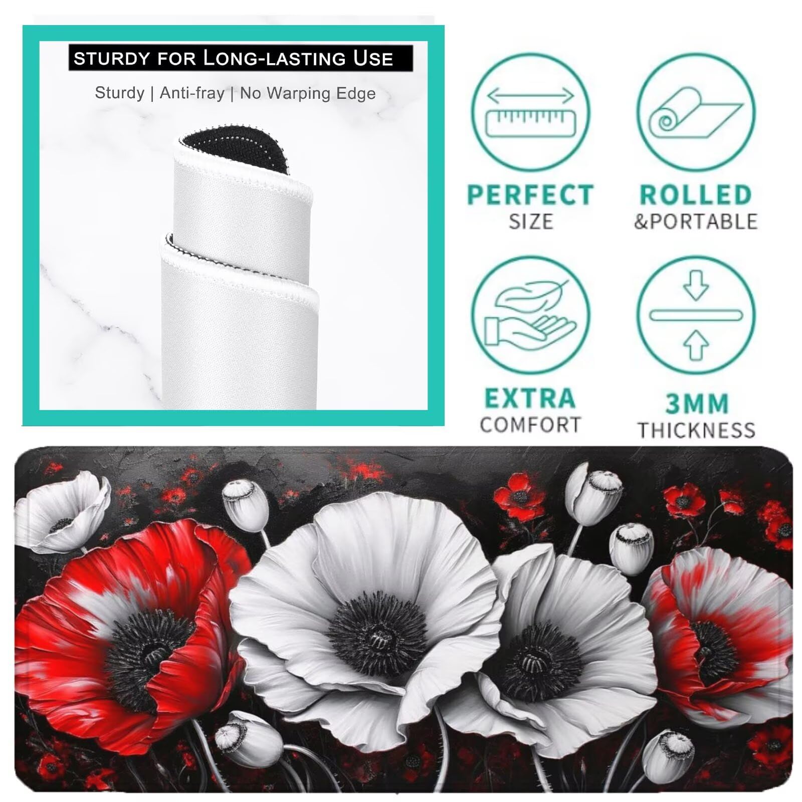 Podkładka pod mysz XXL 1600 x 800 mm bordowa podkładka pod mysz kwiaty mata podkładka pod mysz do gier antypoślizgowa gumowa podstawa zszyte krawędzie akcesoria biurowe do gier do biura i komputera