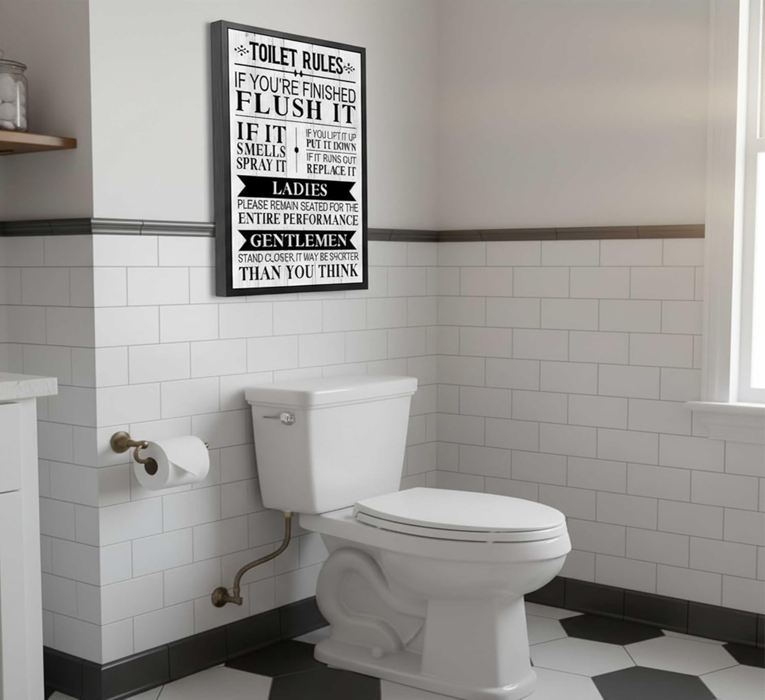 HSHFKLH Funny Toilet Rules Quotes Poster Wall Art Black and White Humor Eclectic bathroom Painting Picture Wall Decor Print Artwork for Washroom Restroom Home Decoration Unframed