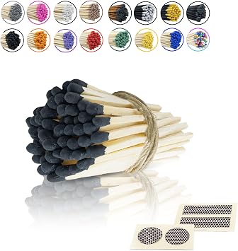 2 Inch Long Wooden Refill Matchsticks with Strike Stickers - Safety Matches Wholesale Bulk Loose by Chandler Studio Black, 100 Pieces