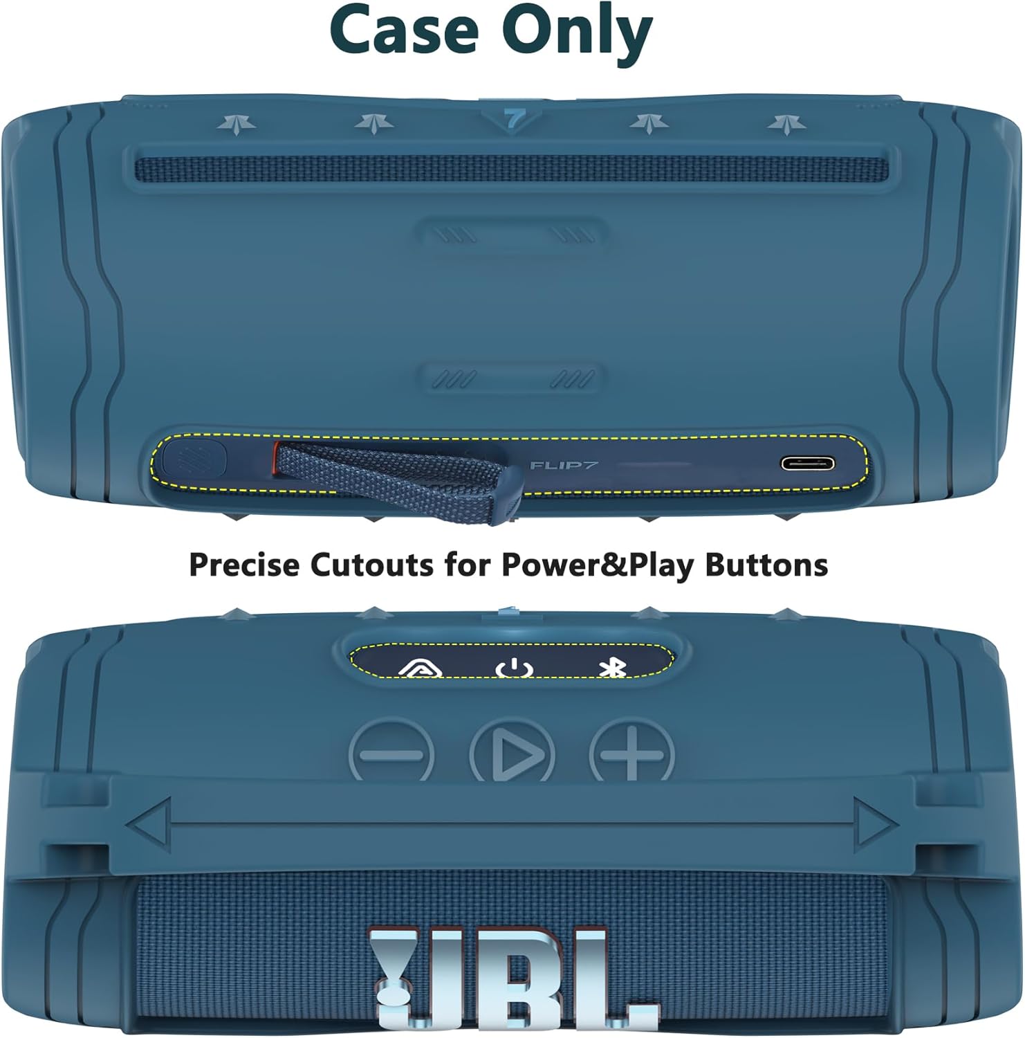 JCHPINE Silicone Cover and Hard Carrying Case for JBL Flip 7 Portable Speaker, Carrier Accessories for JBL Flip 7 Silicone Case with Handle and Shoulder Strap (Blue) - Image 5
