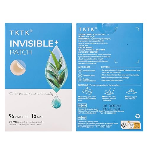 Miniatura 8 de TKTK Parches para espinillas  Parche invisible grande para acné de 0.591in para la cara con ácido salicílico, bordes extra finos de 0.0in para uso