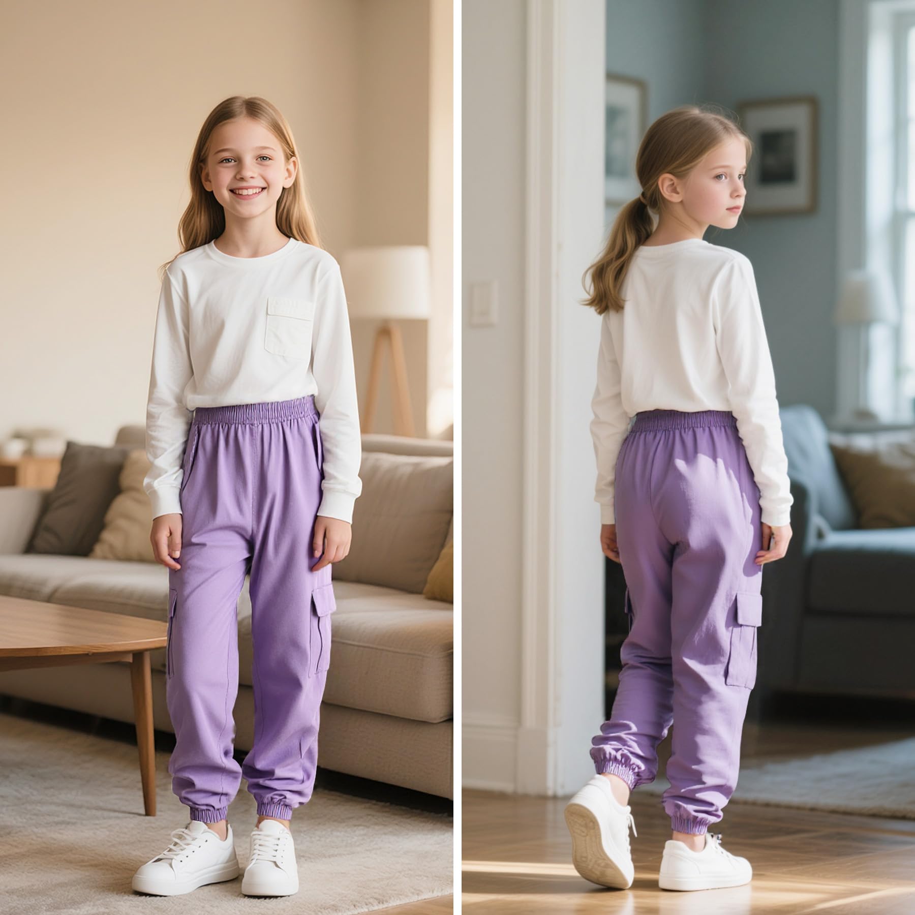 Spodnie cargo dla dziewcząt, bawełna, dziecięce spodnie do biegania, miękkie, oddychające, cargo z elastycznym ściągaczem i kieszeniami, streetwear, spodnie sportowe, spodnie rekreacyjne na
