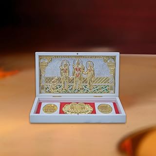 Ram Darbar Frame/Pocket Temple I 24 Karat Gold Plated Decorative Photo Frame & Charan Paduka for Gifting, Home Decor and Pooja Room Decoration - 23cm (Ram Darbar- White)