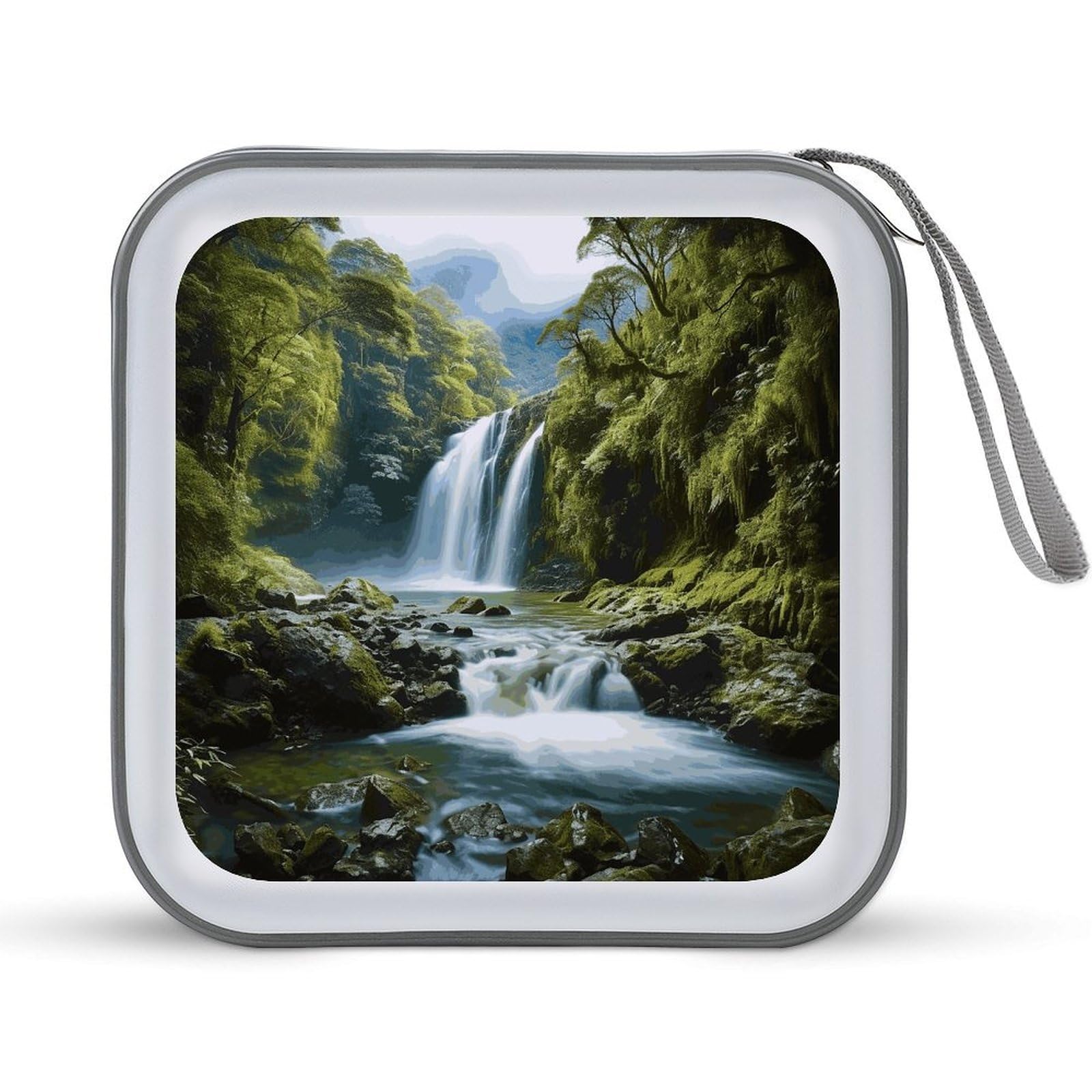 VstaDank Waterfall Landscape Painting CD Case with Hand Strap Lightweight DVD Wallet Holder 40 Capacity CD/DVD Case Wallet Protective CD Wallet CD/DVD Portable Storage Binder for Car Home Office