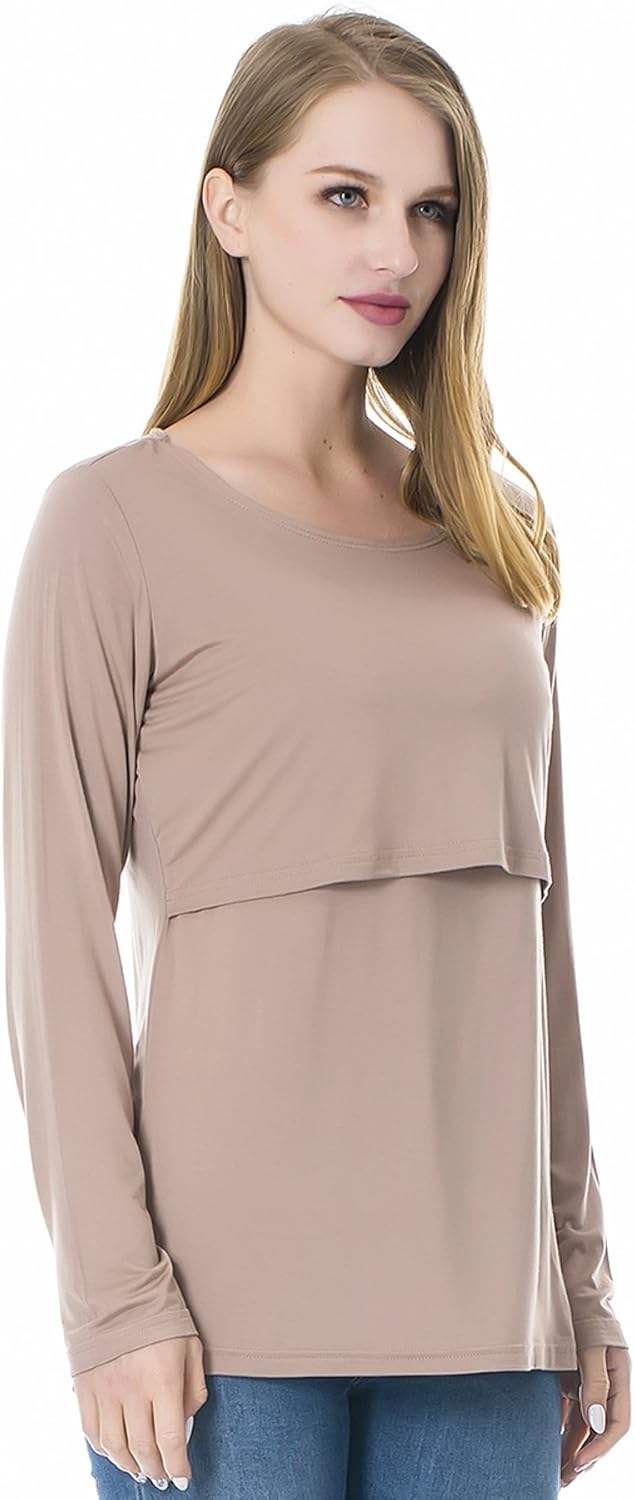 Smallshow Women's Nursing Tops Long Sleeve Shirts for Breastfeeding 3-Pack - Image 4
