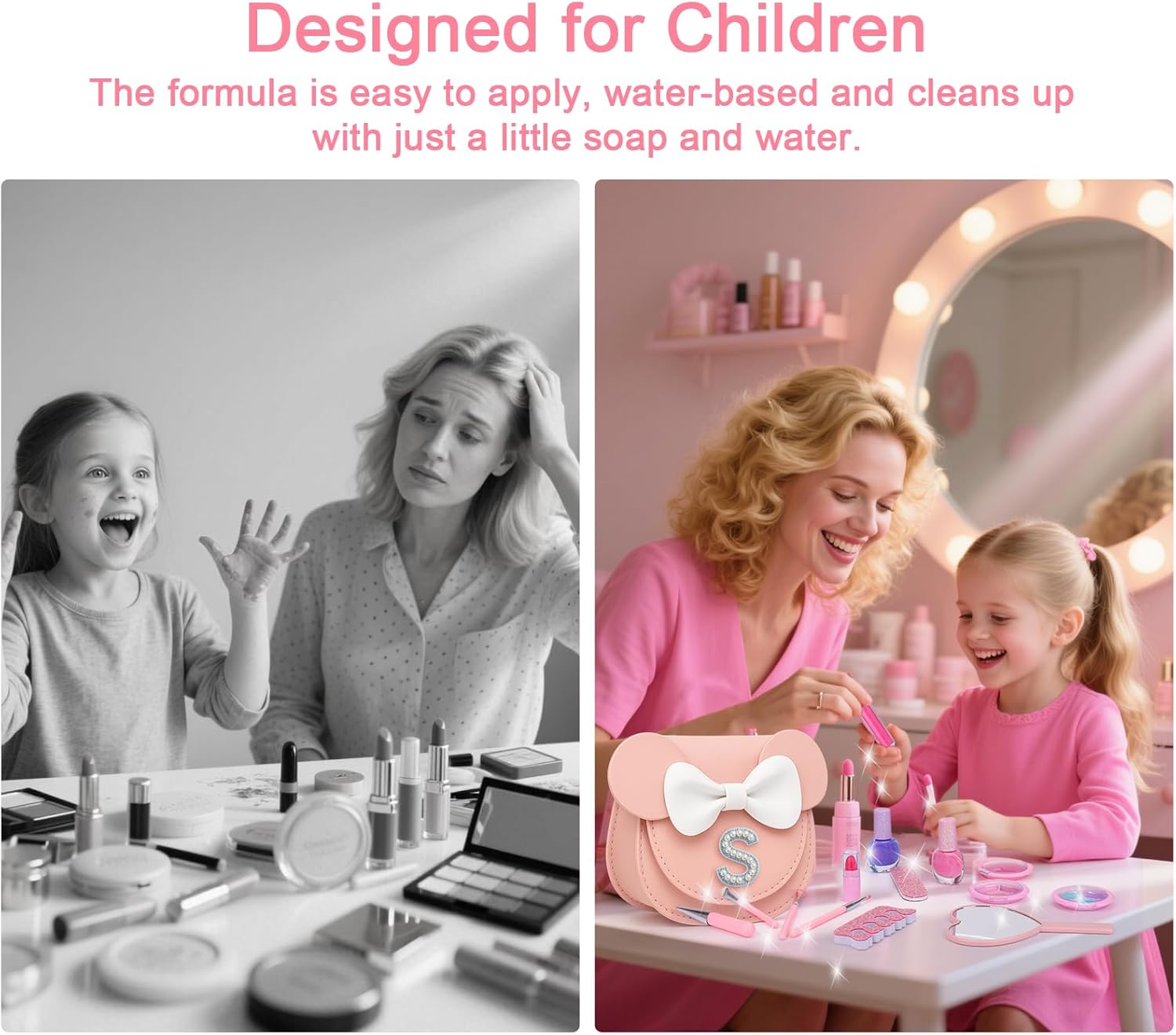 Non Toxic Makeup for Little Girls,Safe Real Makeup Sets for Girls Age 3-8 with Initial S Bag,Play Make Up Kit for Girl Easter Baskets Christmas Birthday Gift Ideas