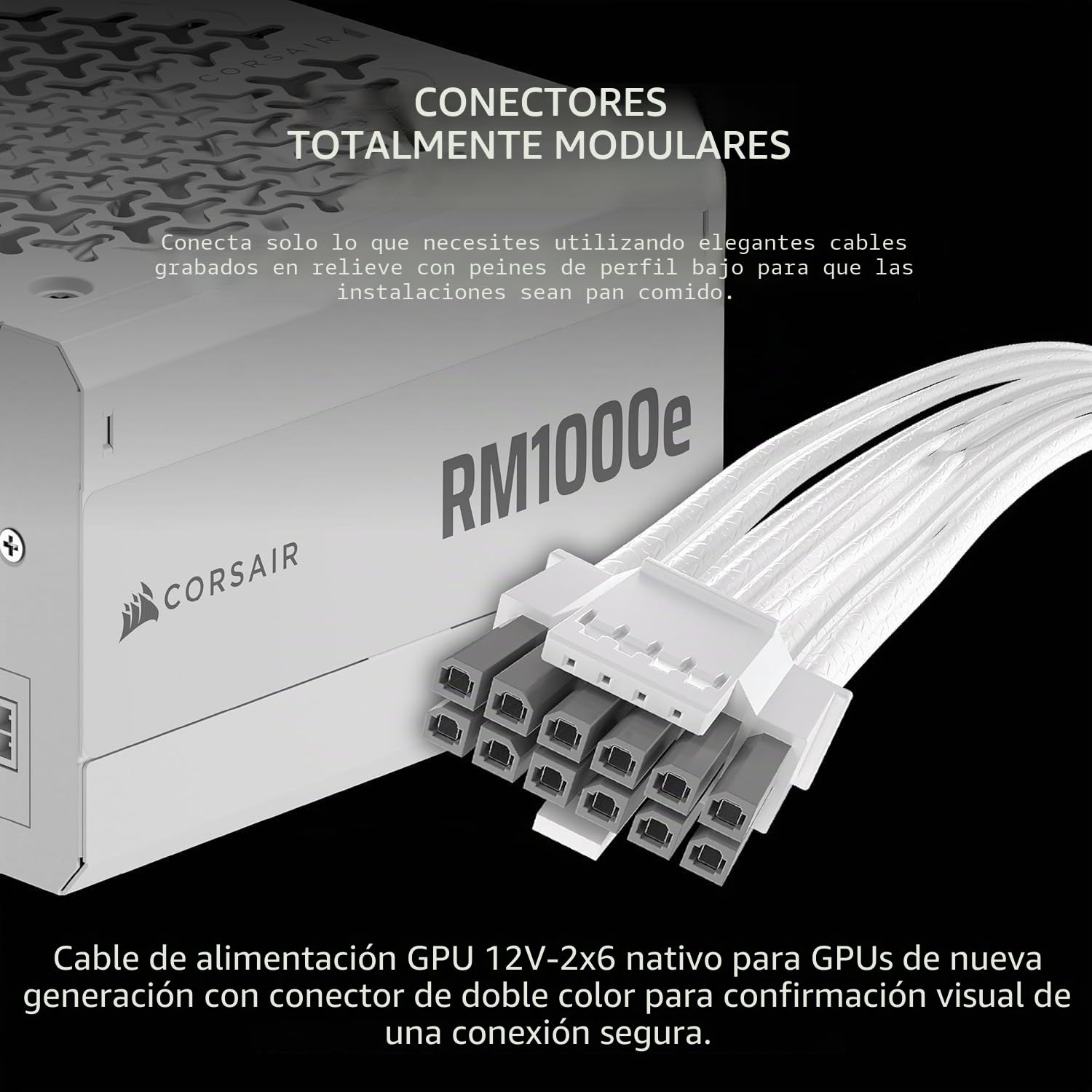 Corsair RM1000e (2025) Fuente de alimentación ATX Totalmente Modular de bajo Ruido con Cable de 12V-2x6, Cumple con ATX 3.1 y PCIe 5.1, eficiencia Cybenetics Gold, condensadores Clasificados a 105 °C