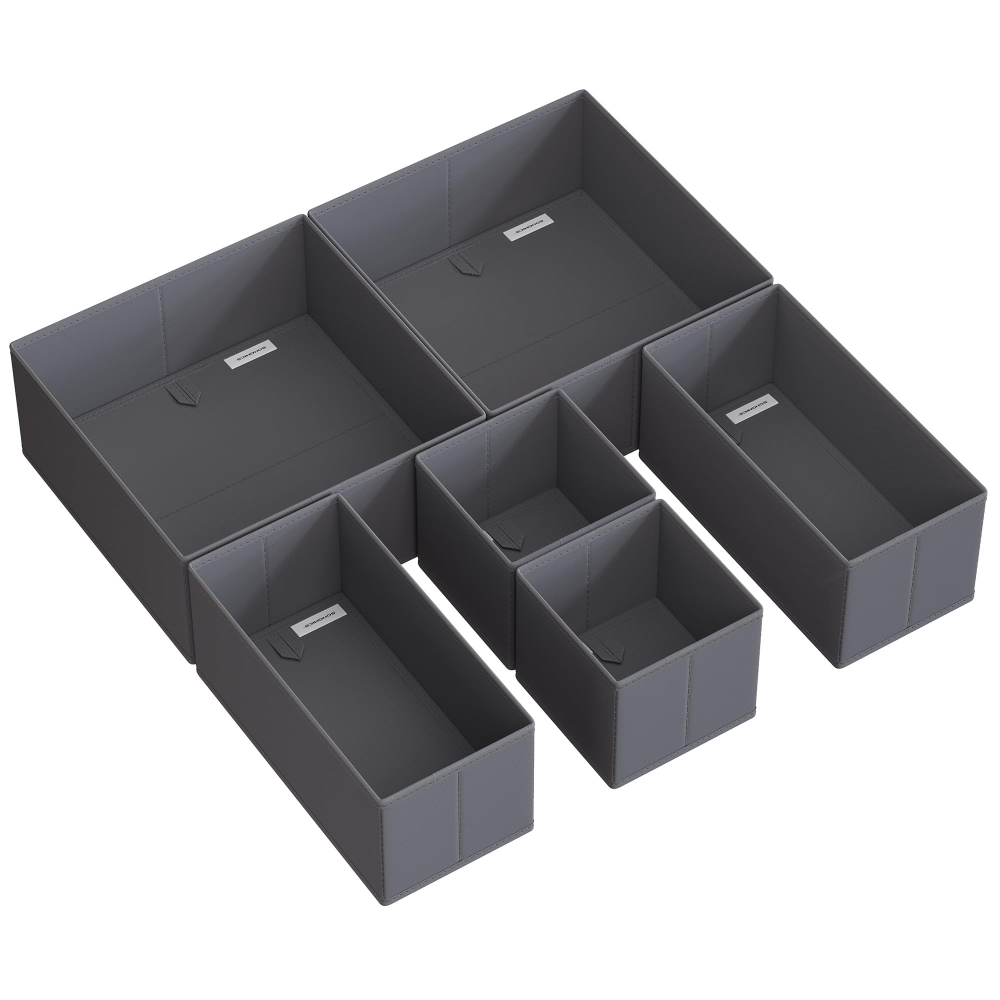 SONGMICS Organizadores Cajones, Separadores de Cajones, Juego de 6, Cajas Almacenaje de Tela Plegables para Calcetines, Ropa Interior, Sostenes, Corbatas, Bufandas, Gris Pizarra RDZ06G