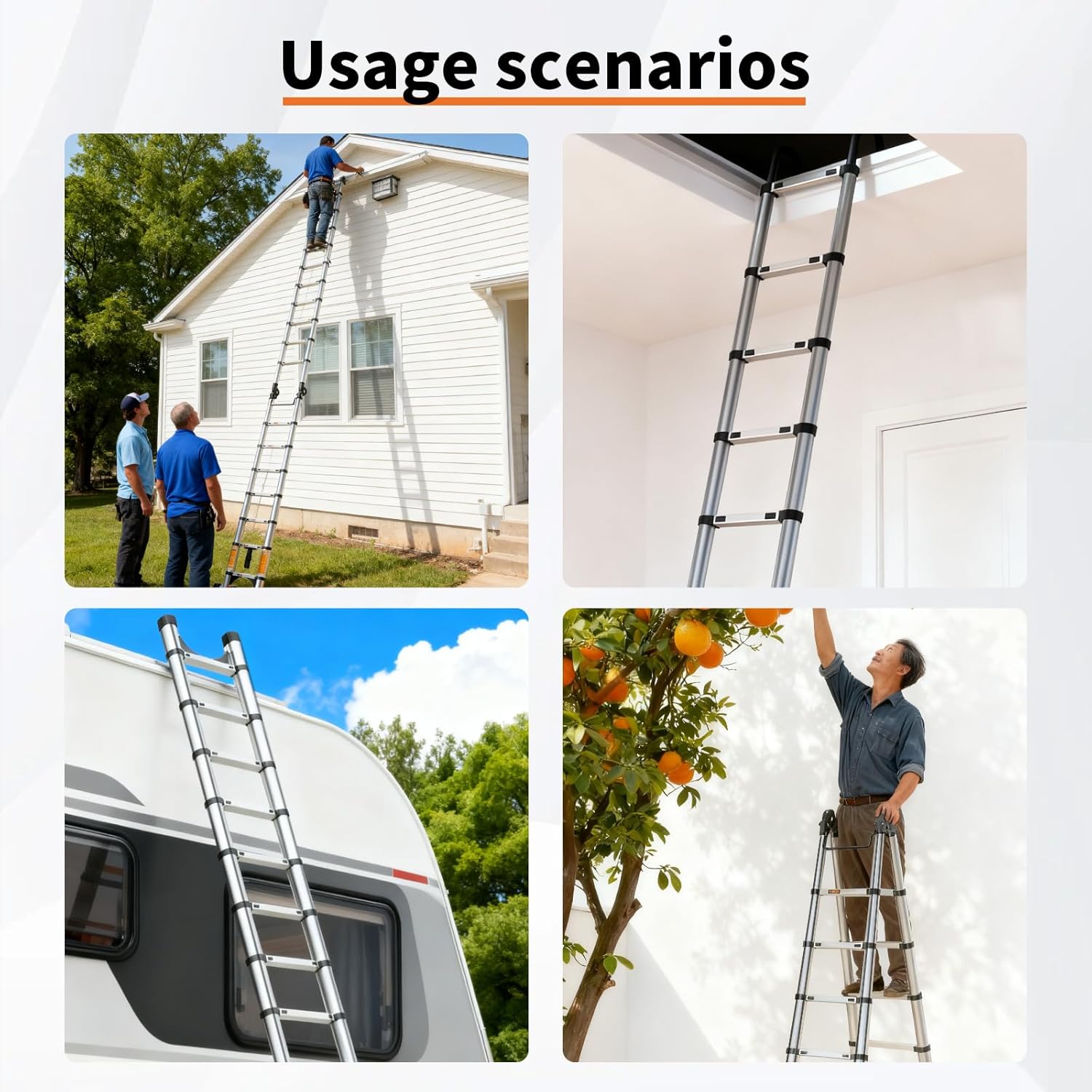 Telescoping Ladder A Frame,Telescopic Ladder for Home, Roof, RV，12.5 Ft Stainless Steel Extension Ladder with Balance Bar,Wheels and 2 Triangle Stabilizers，330 lb Capacity (12.5FT-A Frame)