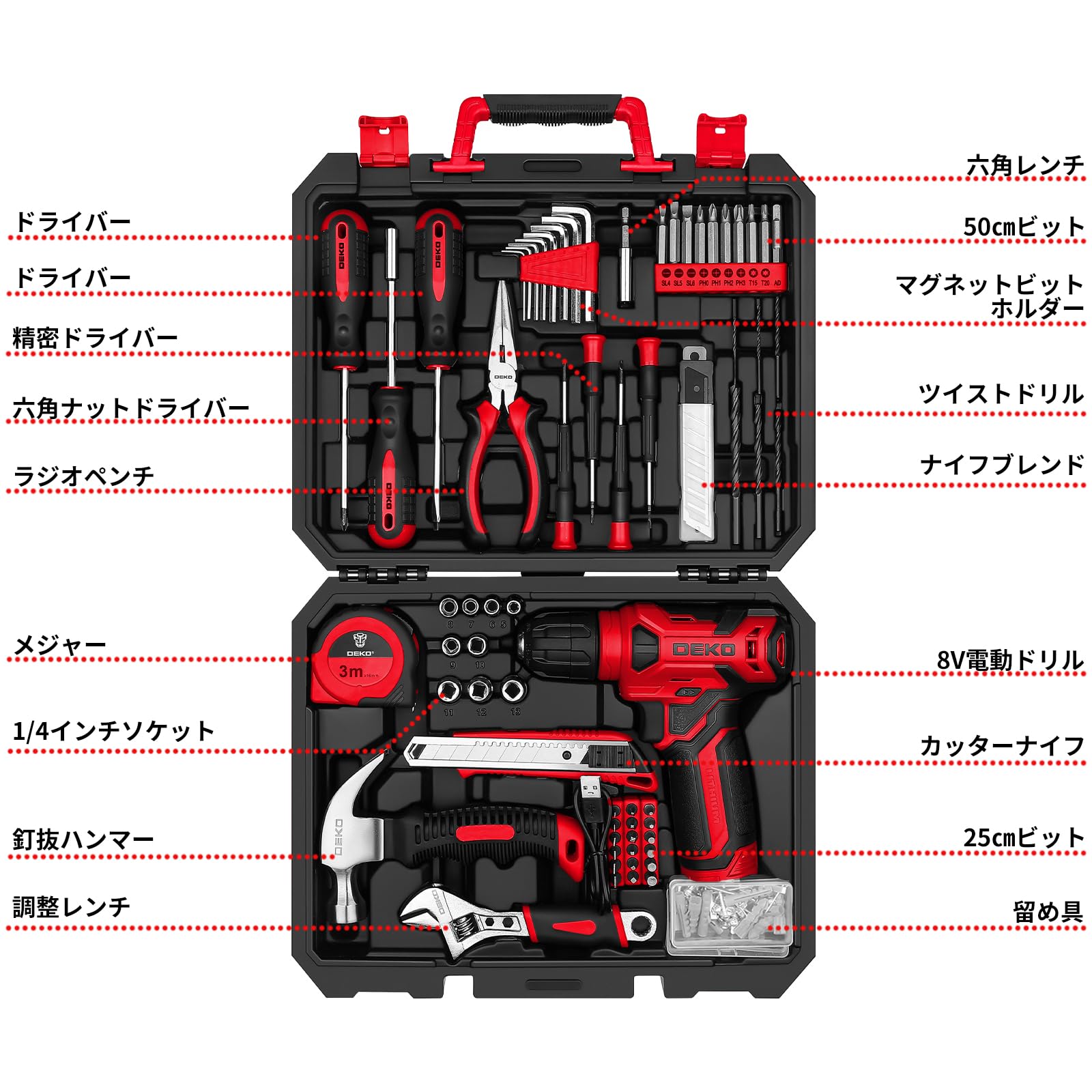 【8V電動ドリル付き】 工具セット 126点組 ピンク ホームツールセット 家・ Amazon | 【8V電動ドリル付き】 工具セット 126点組 ピンク ホーム