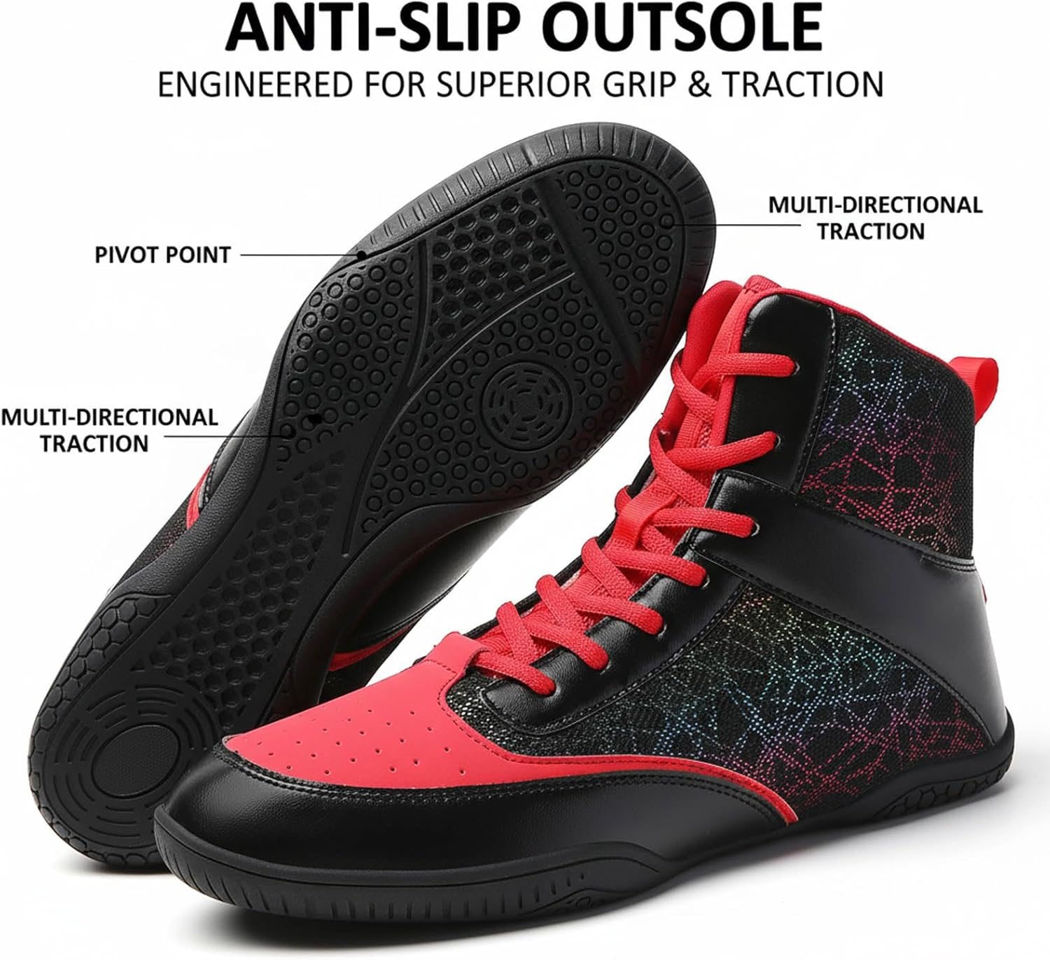 Mens Wrestling Boxing Shoes Lightweight Non-Slip Sole Breathable High Top Sneakers for Boxing Weightlifting Training