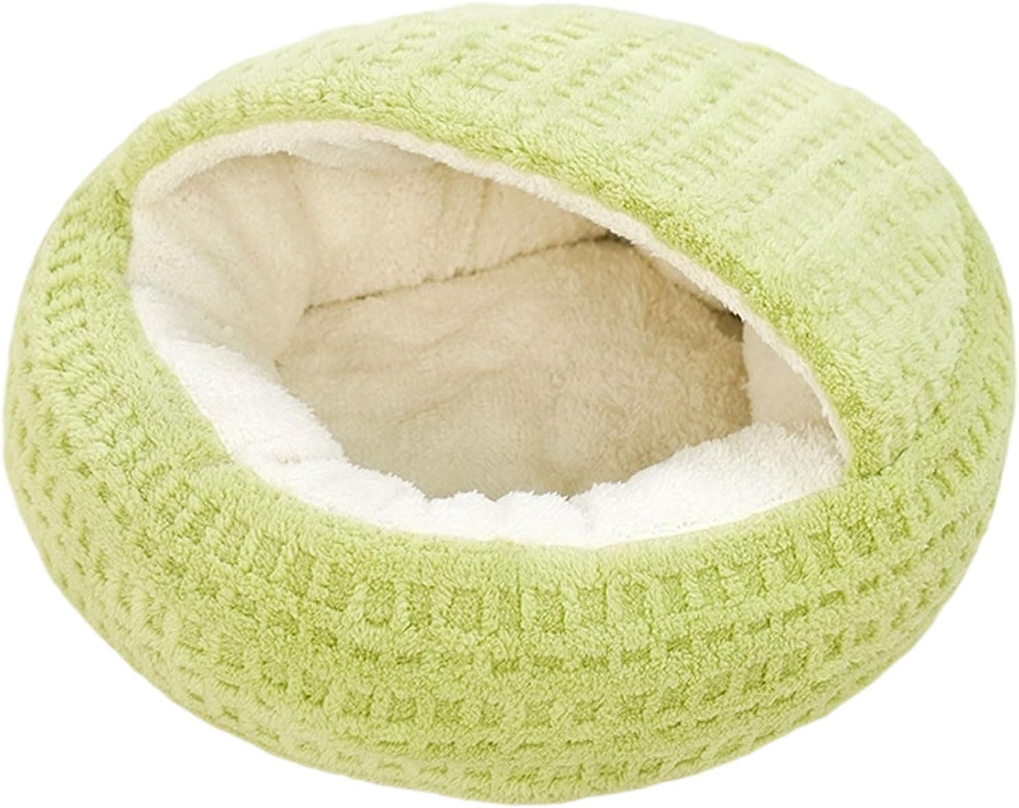 Plush Cat Bed Hooded, Semi-Enclosed Cozy Warming Pet Nest for Indoor Cats, Anti-Slip Small Dog Puppy Bed, Machine Washable (Green, Medium)